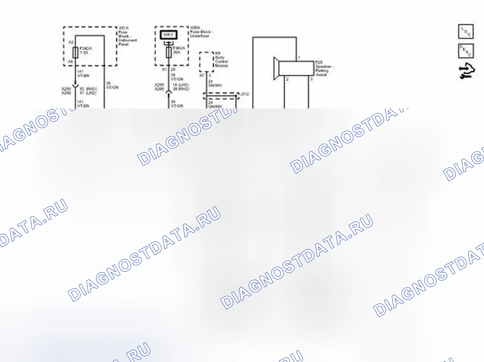 Рис. 1: Принципиальная электрическая схема обнаружения объектов. Chevrolet Spark M300