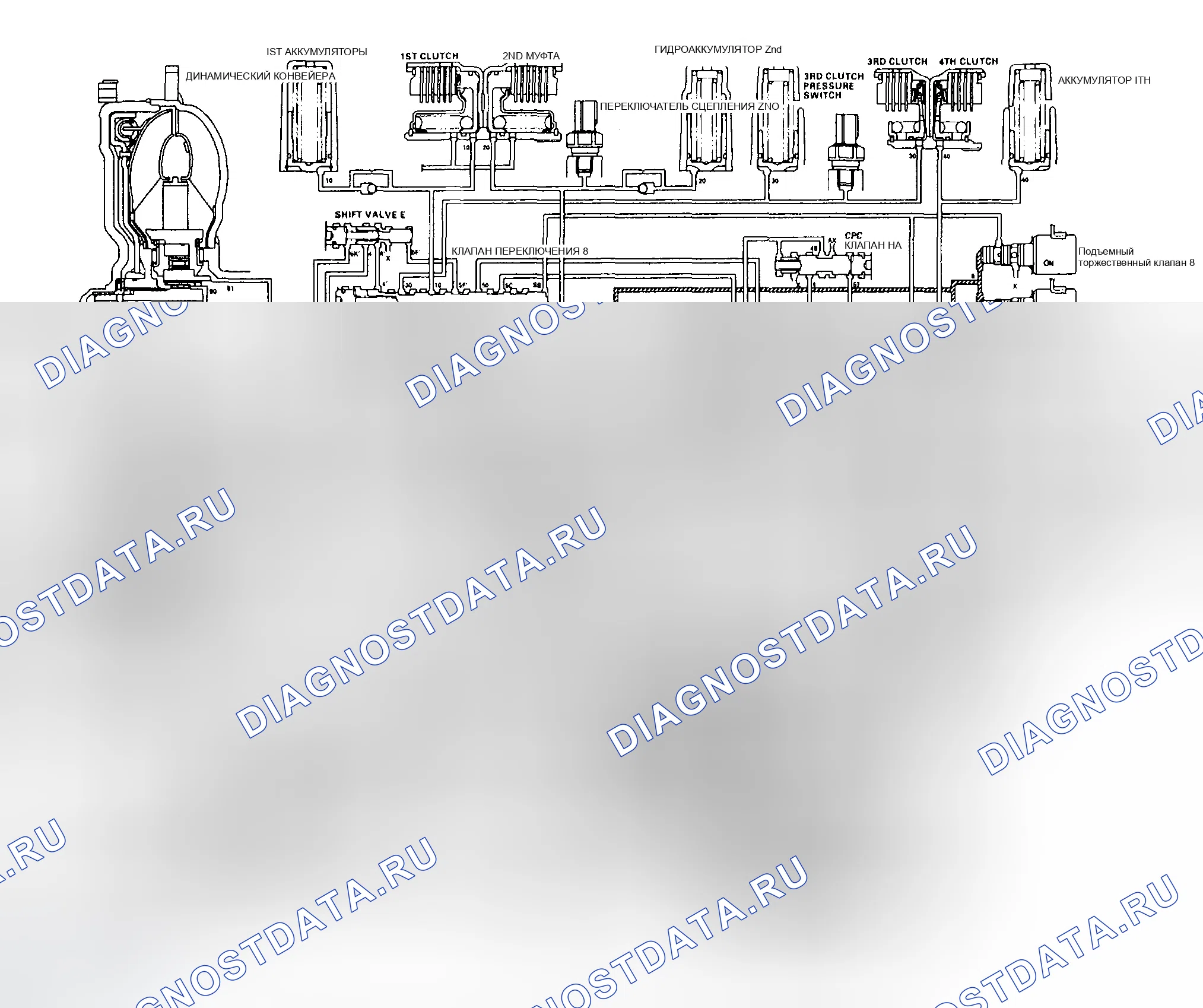 Рис. 296: Схема масляного контура (положение P). Honda Odyssey II