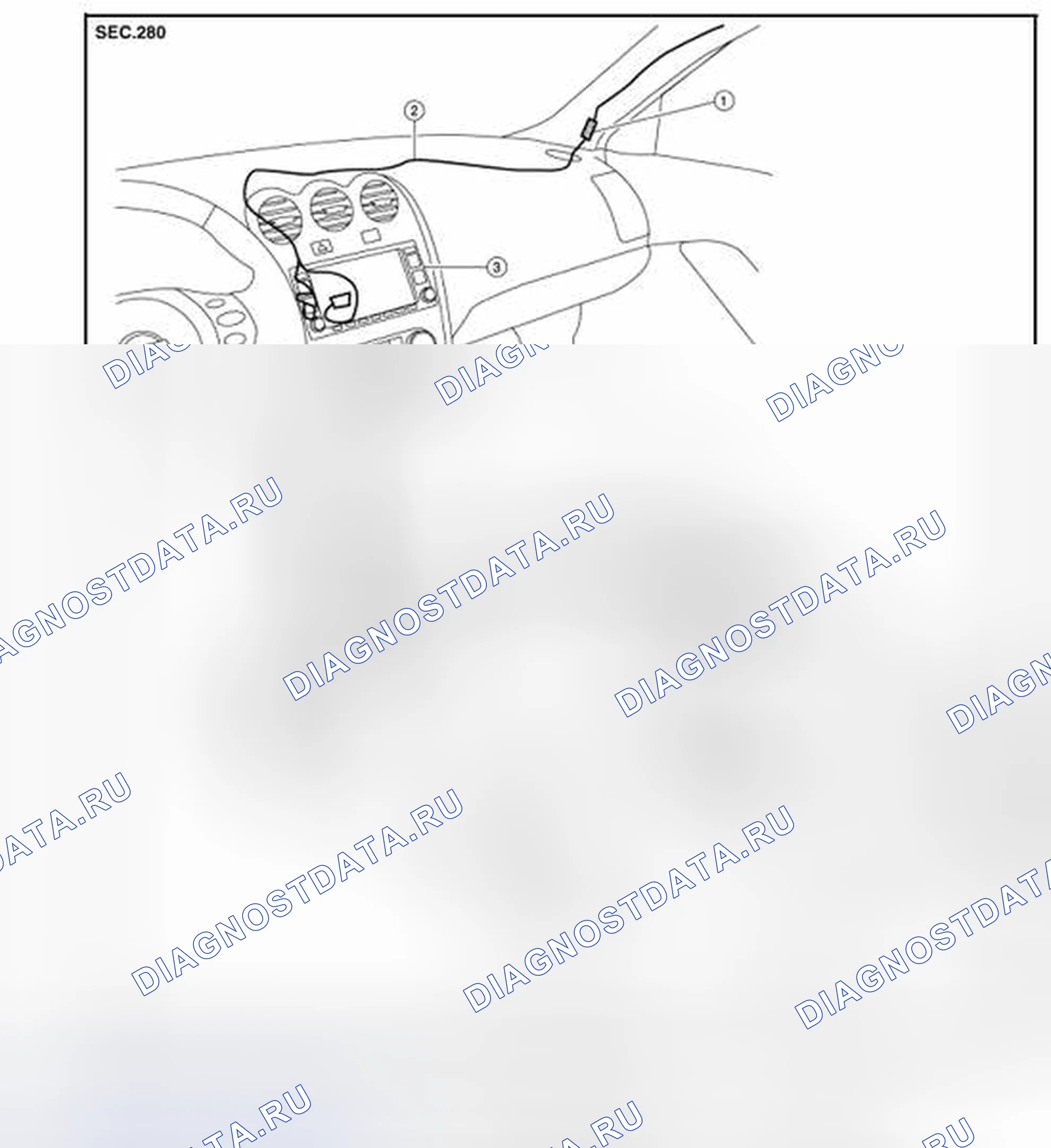 Рис. 529: Расположение антенны. Nissan Altima L33