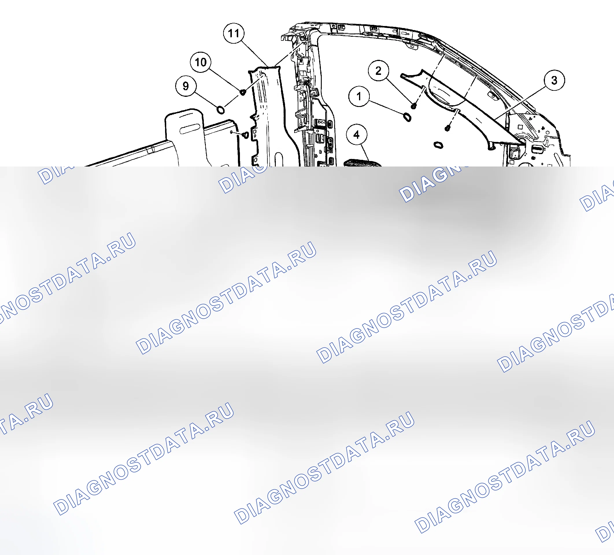 Рис. 55: Внутренняя отделка - покомпонентный вид. Ford Pickup F350 Super Duty 
