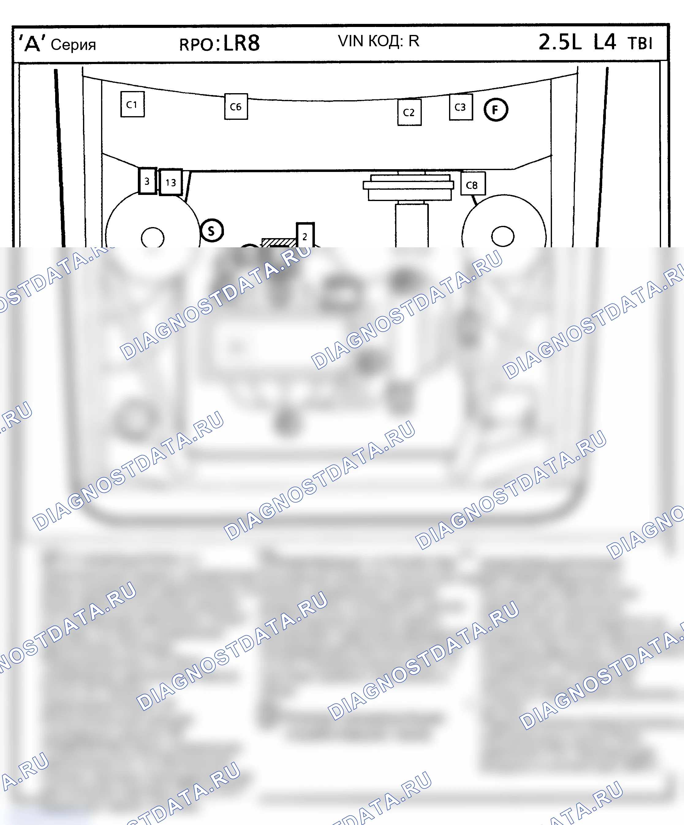 Рис. 33: Расположение компонентов - A кузов, Buick и Oldsmobile. Oldsmobile Cutlass Ciera I