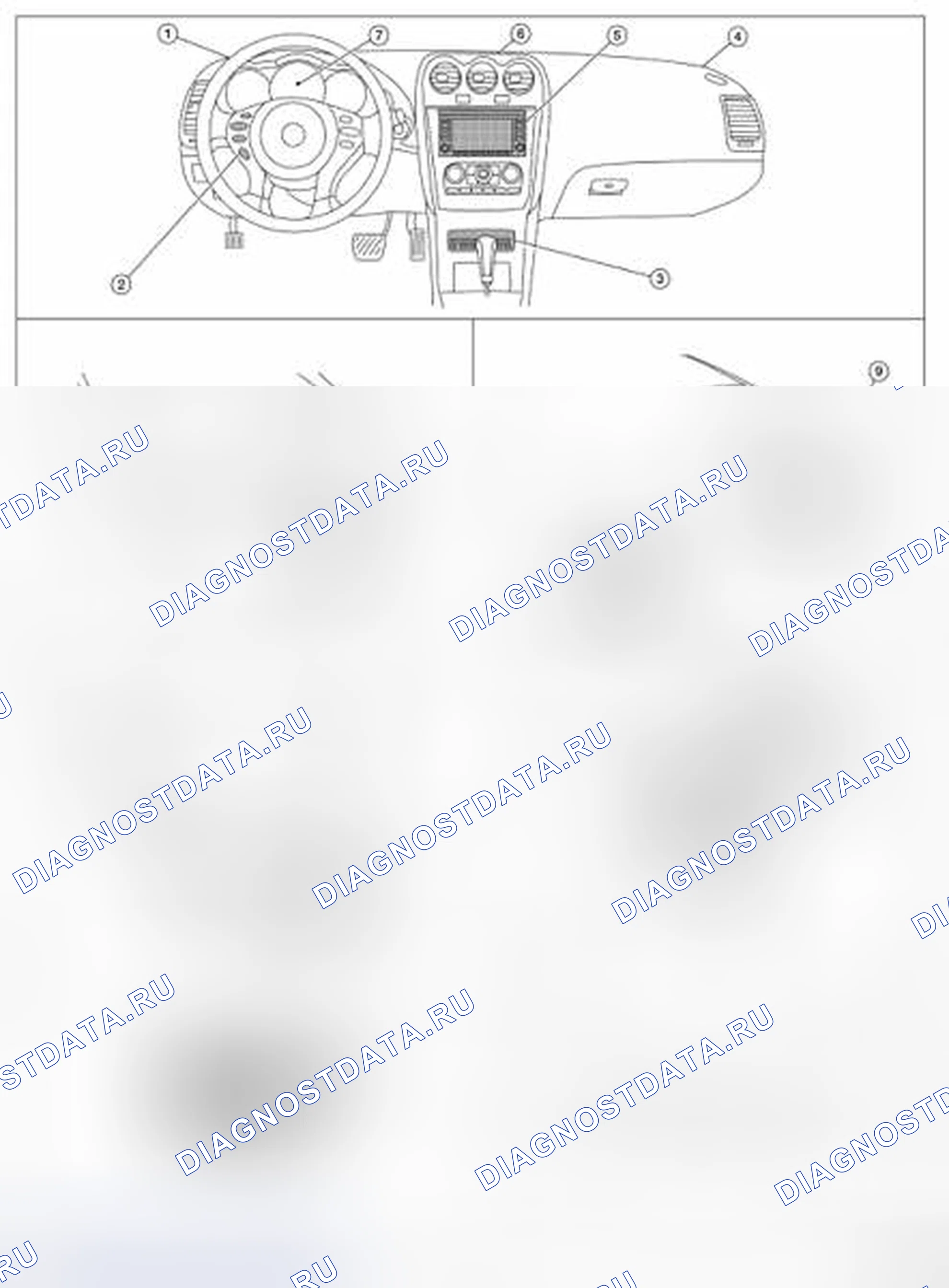 Рис. 140: Определение местоположения компонентов мульти-Av системы (1 из 2). Nissan Altima L32