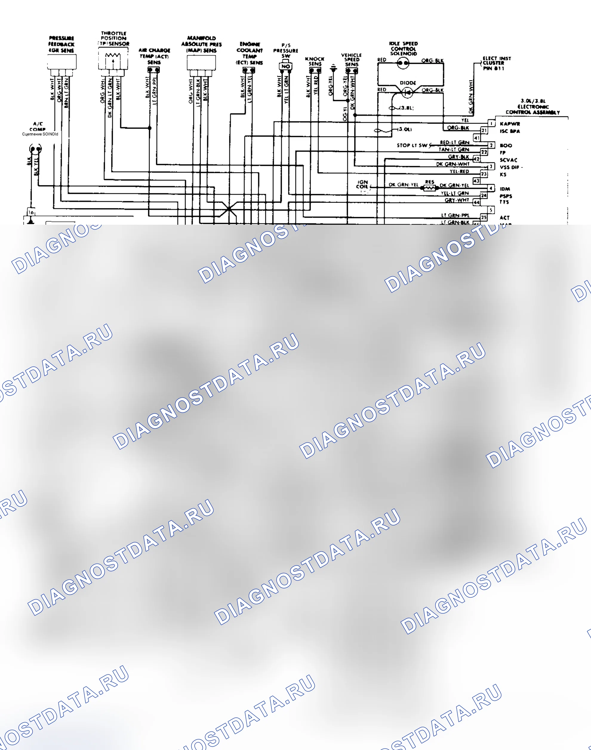 Рис. 69: Проводка 3.0L и 3.8L MPFI (FWD) EEC-IV диам. (Соболь и Телец). Mercury Sable I