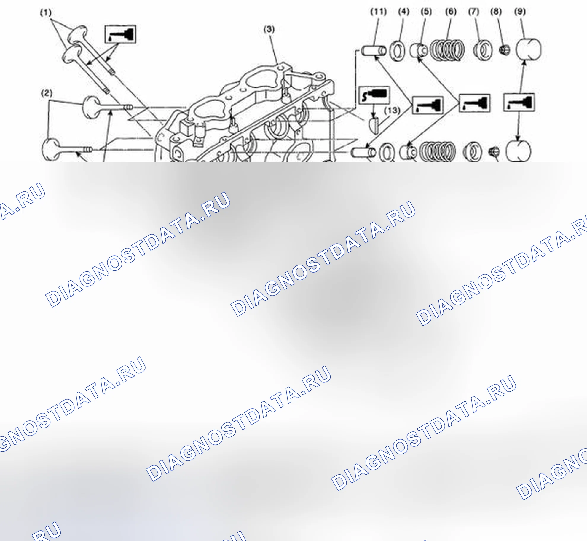 Рис. 232: ГОЛОВКА ЦИЛИНДРА И КЛАПАН В СБОРЕ. Subaru Legacy BL/BP рестайлинг