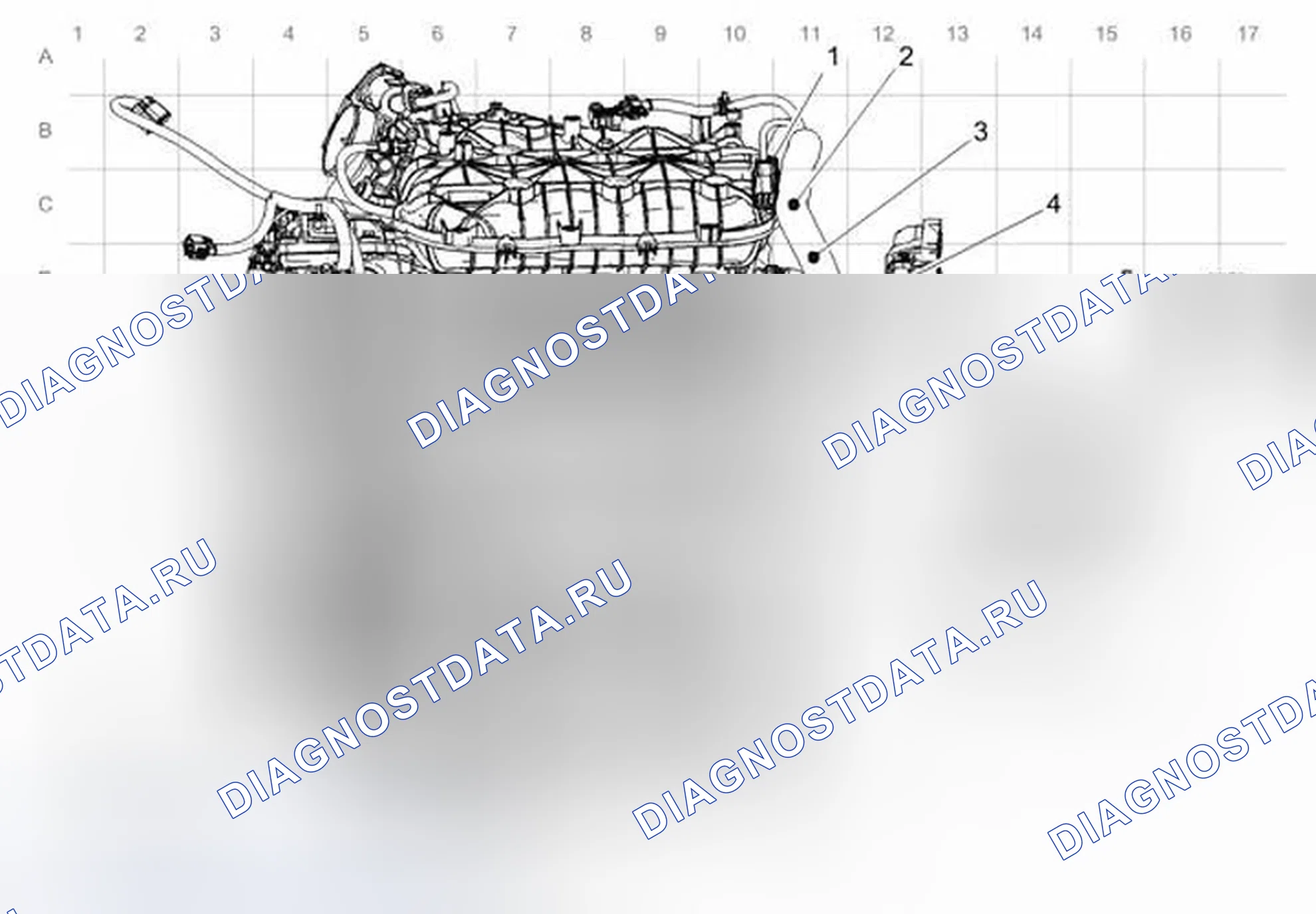 Рис. 4: Прокладка кабелей двигателя - передняя часть двигателя (LFW). Buick LaCrosse II рестайлинг