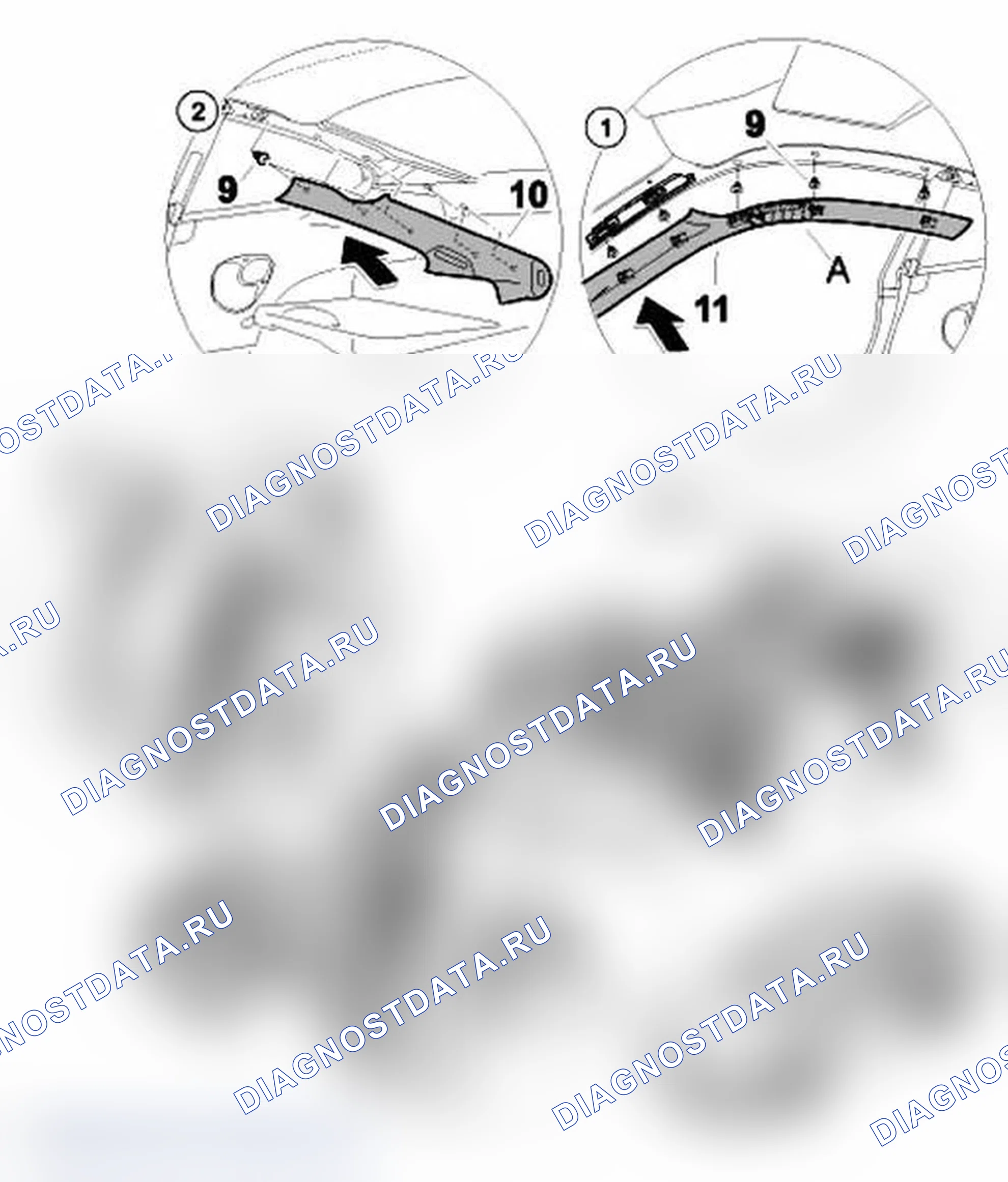 Рис. 17: Установка облицовки стоек A, B и C. Porsche 911 Carrera 996 рестайлинг