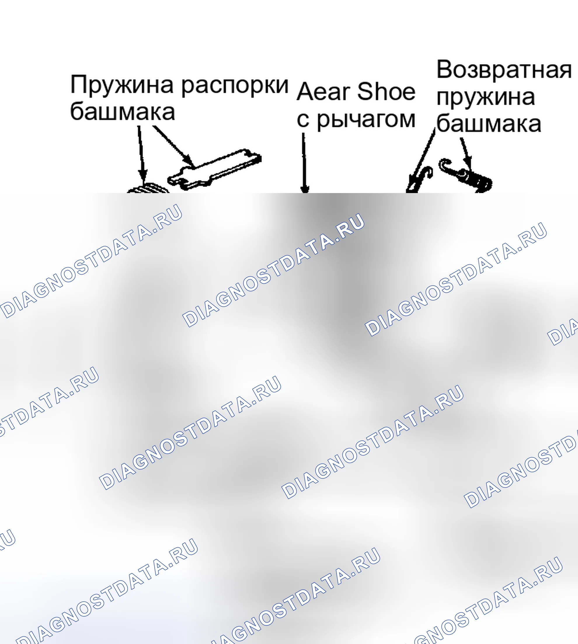 Рис. 10: Разнесенный вид заднего стояночного тормоза в сборе, используемого на Cressida и Supra Нанести смазку на поверхности скольжения и набор регулировочных винтов.. Toyota Cressida II