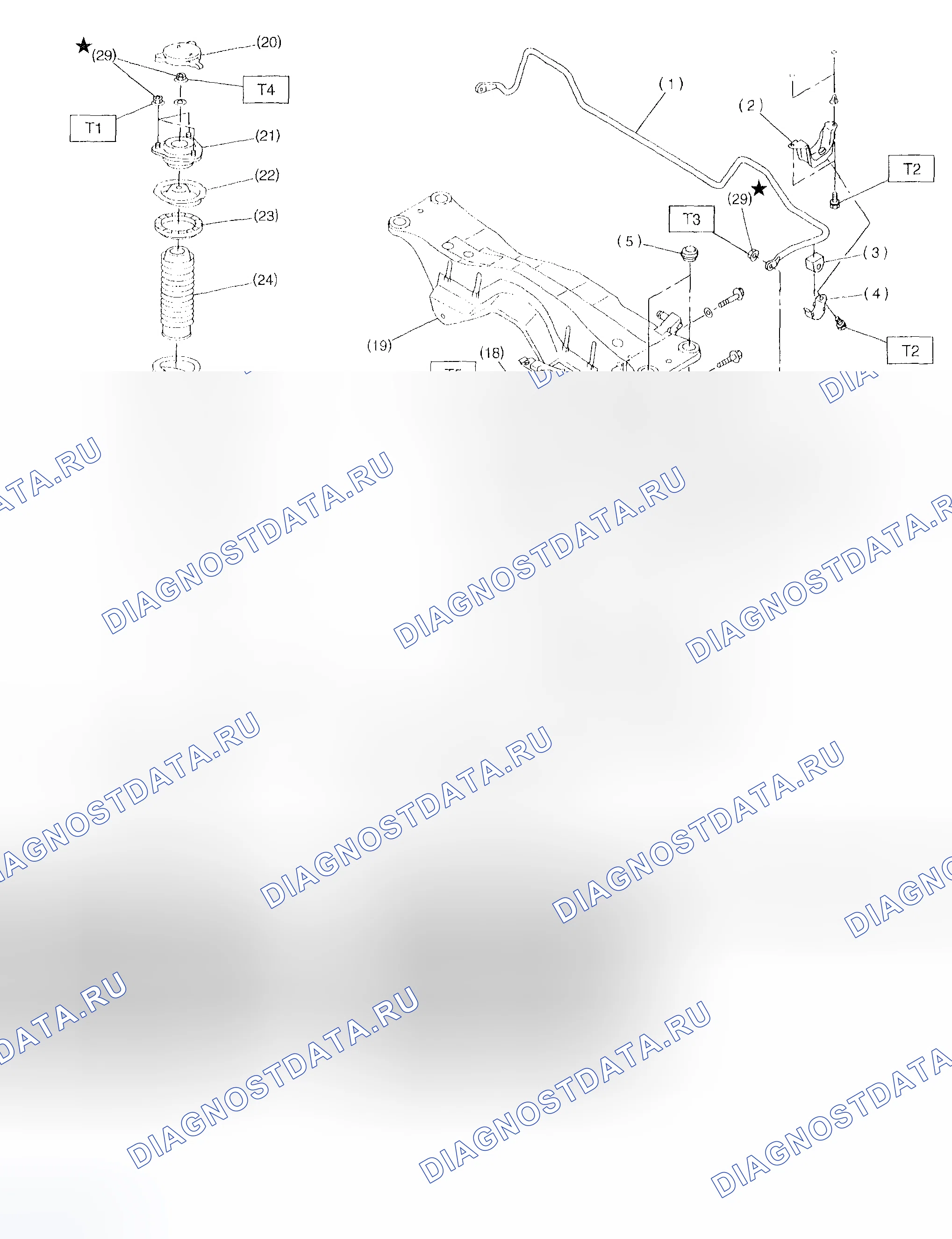 Рис. 7: Идентификация компонентов задней подвески. Subaru Impreza GD/GC/GG