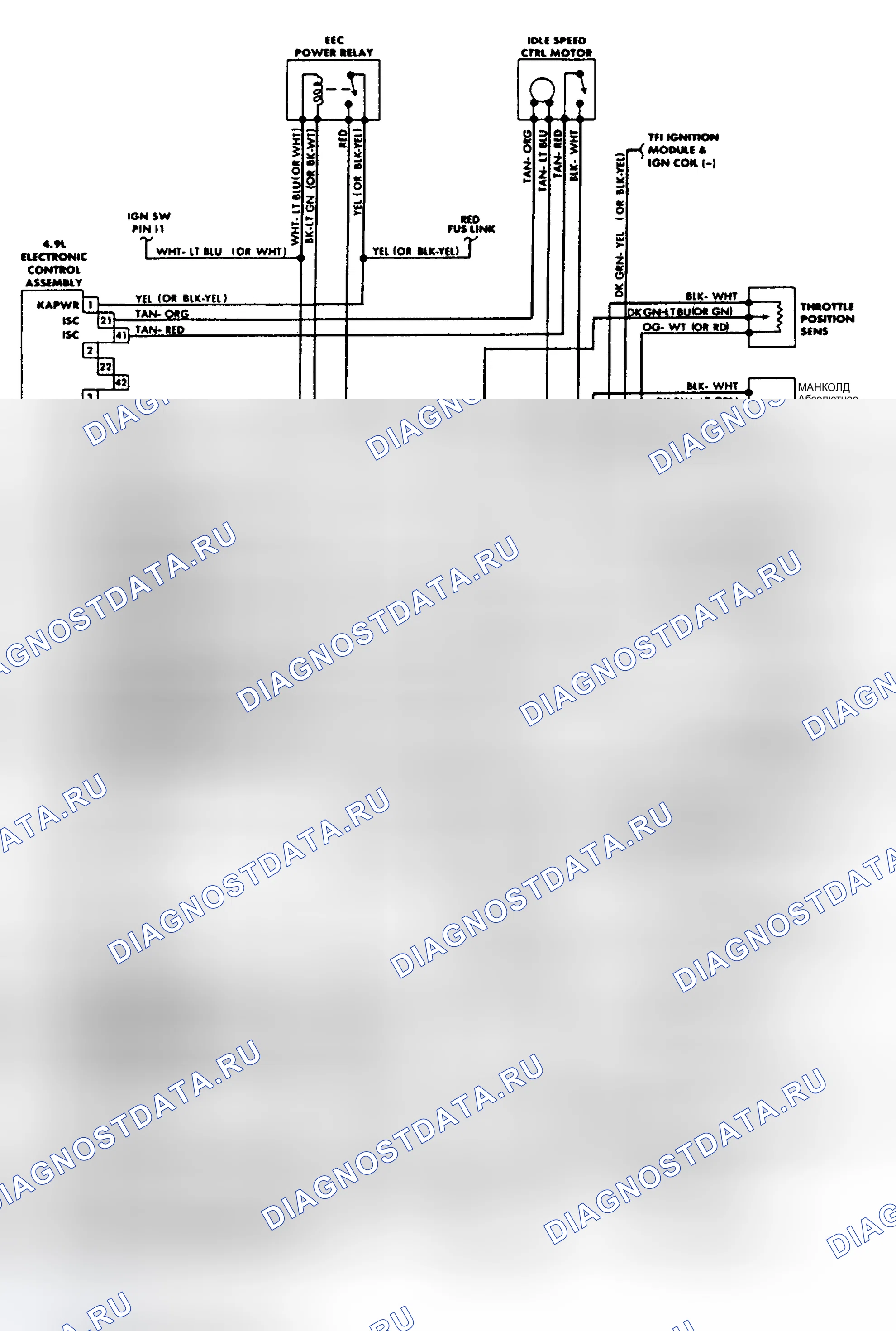 Рис. 70: 4.9L электросхемы FBC РЭД-IV. Ford Club Wagon E350 