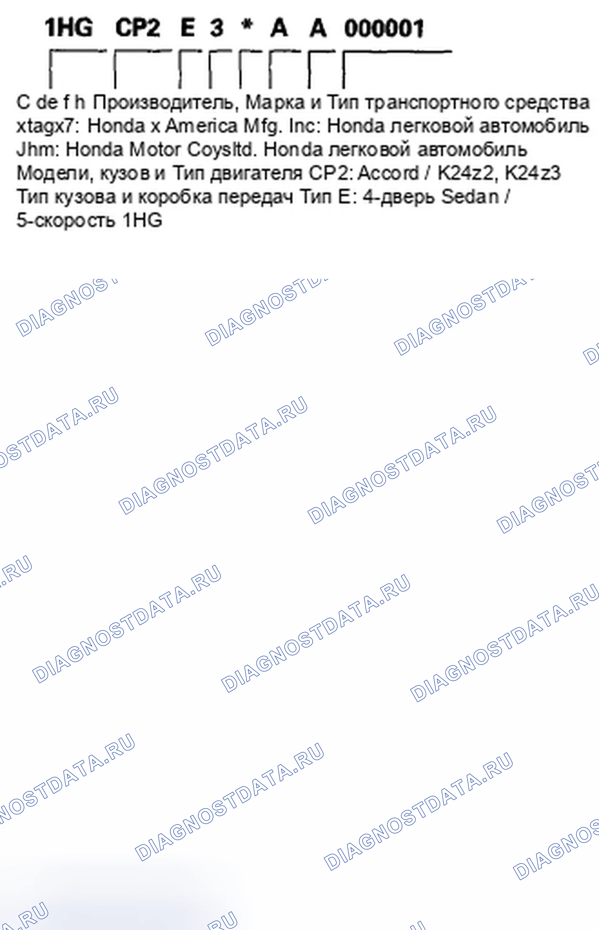Рис. 87: Идентификационный номер транспортного средства. Honda Accord VIII рестайлинг