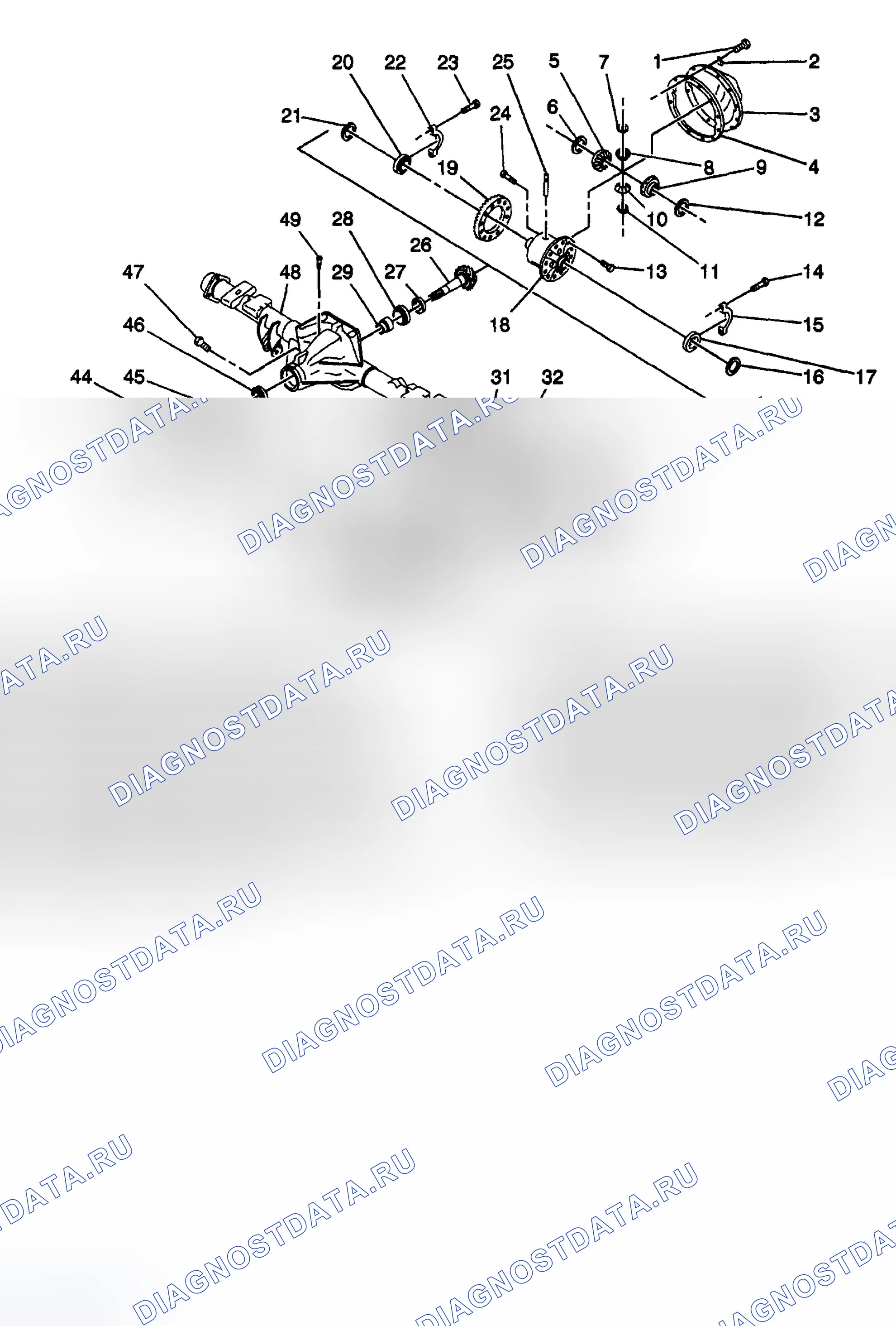 Рис. 235: Разобранные виды заднего моста. Chevrolet Silverado 1500 HD 