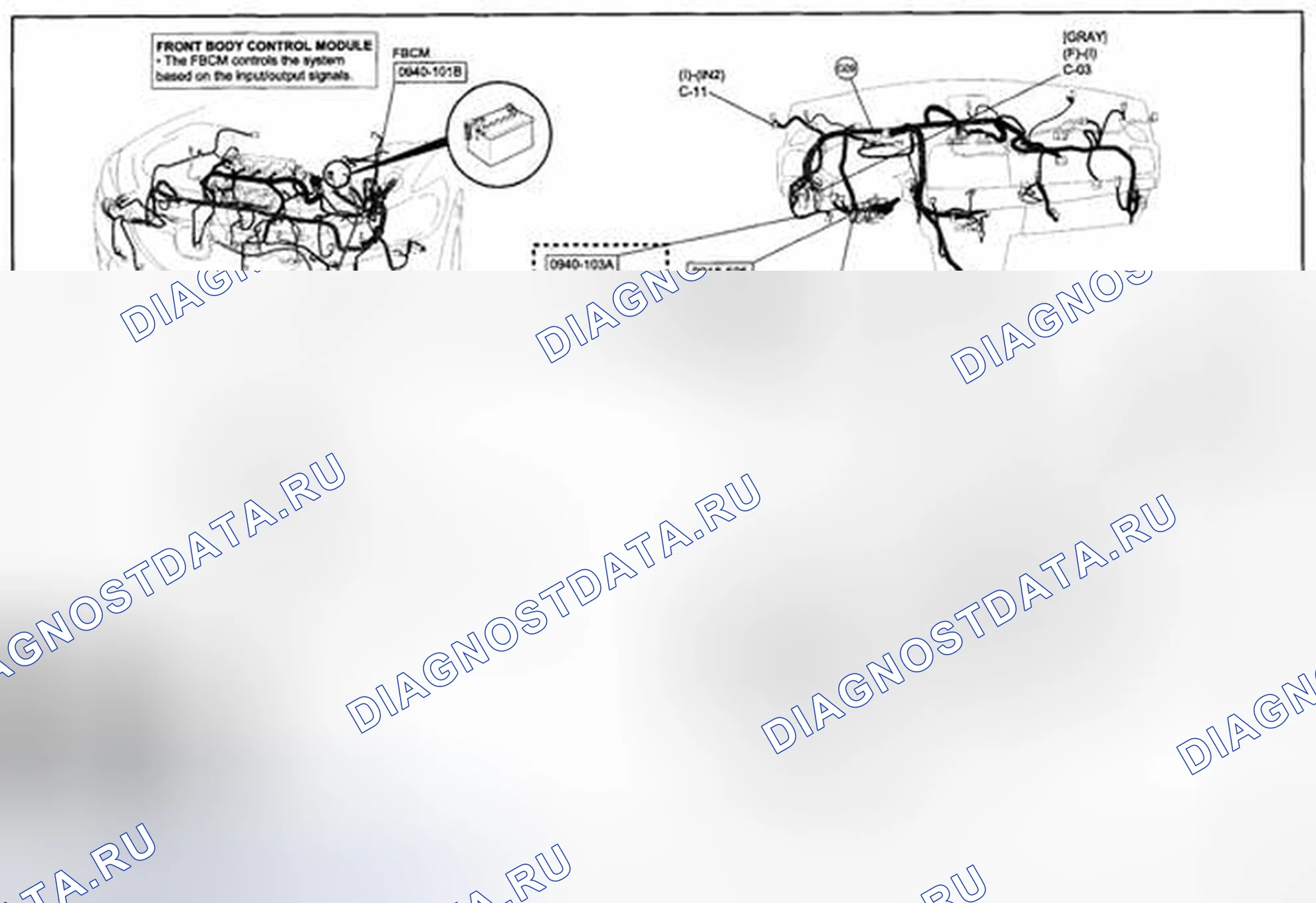 Рис. 176: Схема разводки жгута проводов фар (разрядного типа) (0918-2b) 2 из 2. Mazda CX-5 I