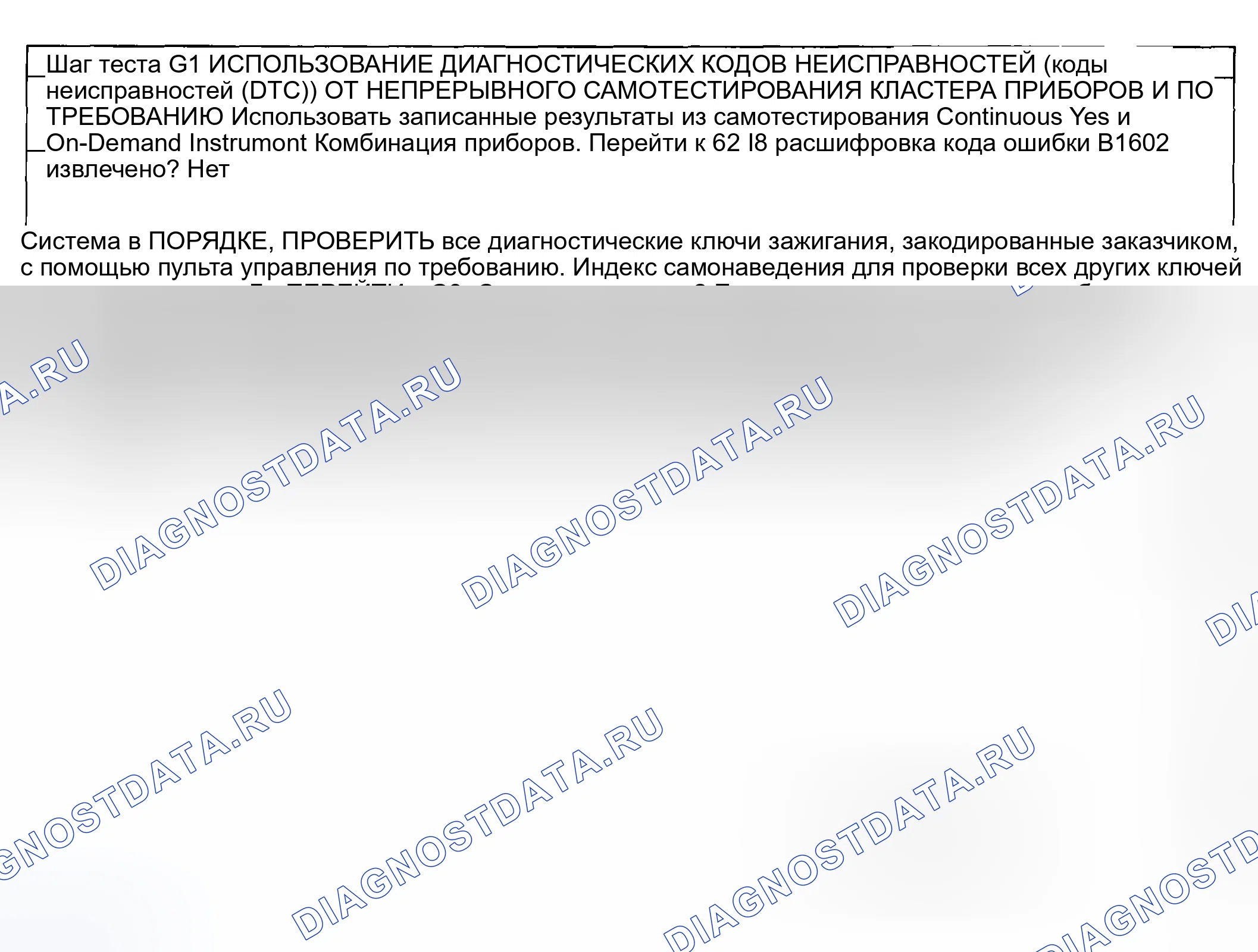 Рис. 16: диагностический тест G: ПРОТИВОУГОННАЯ СИСТЕМА НЕ РАБОТАЕТ ПРАВИЛЬНО - PATS ПОЛУЧИЛ НЕДОПУСТИМЫЙ ФОРМАТ. Ford Pickup F250 Super Duty I