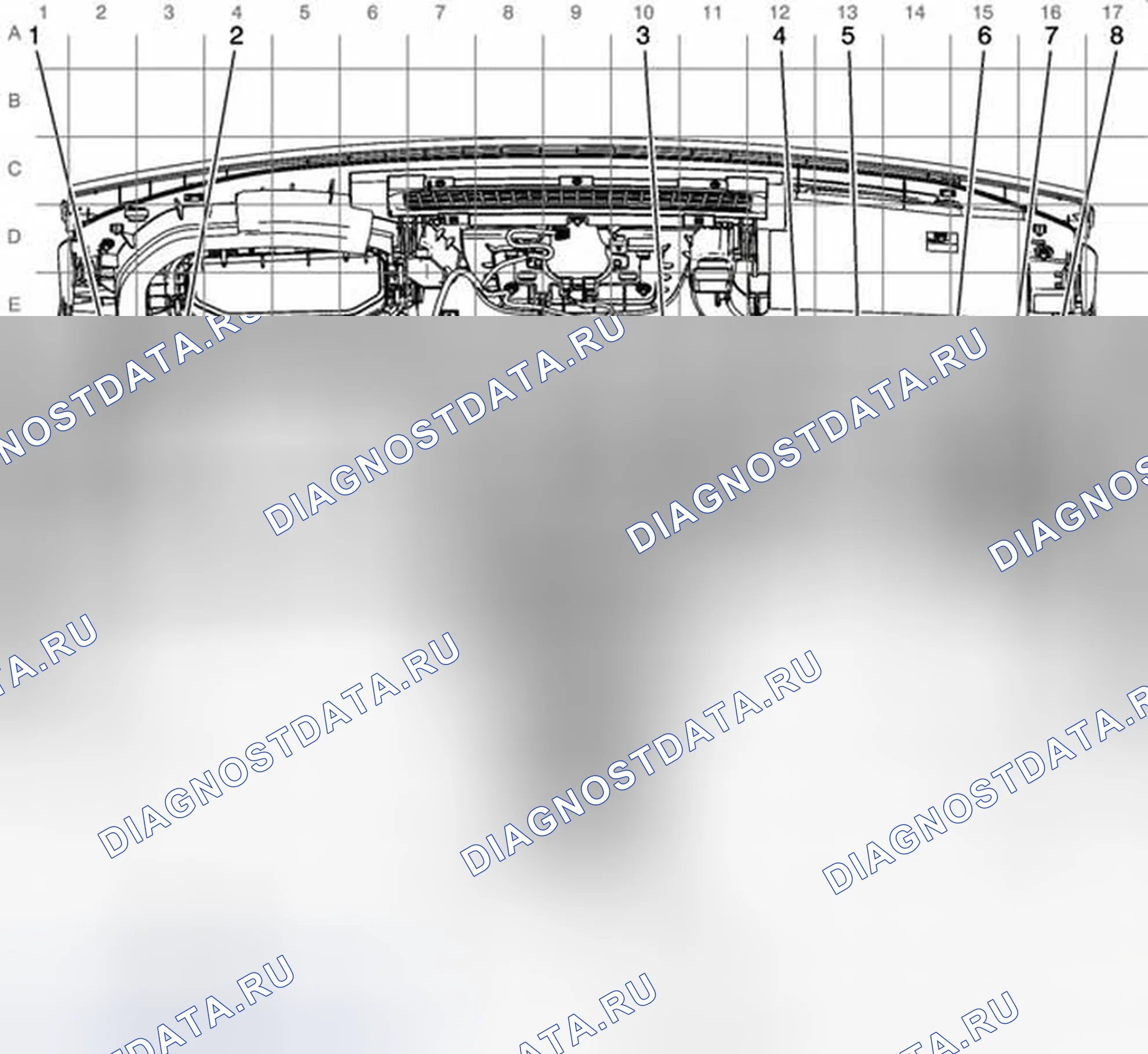 Рис. 1: Схема жгутов приборной панели - задняя часть приборной панели. Buick LaCrosse II