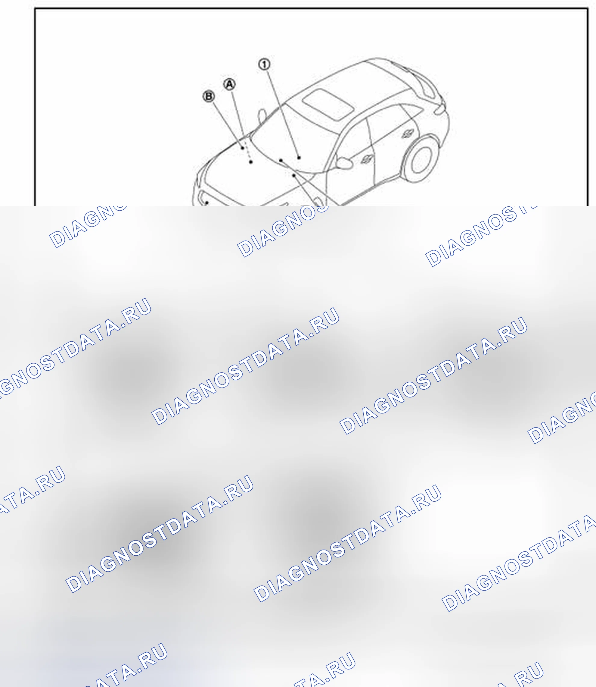 Рис. 5: БЕЗ ДАТЧИКА ДОЖДЯ: Расположение компонентов. Infiniti FX35 II рестайлинг