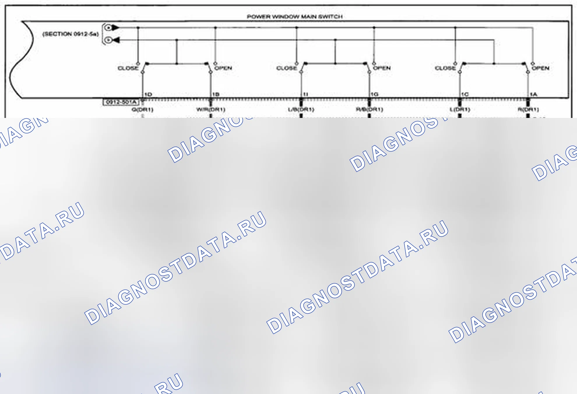 Рис. 141: Схема подключения системы стеклоподъемников (0912-5b) 1 из 2. Mazda CX-5 I