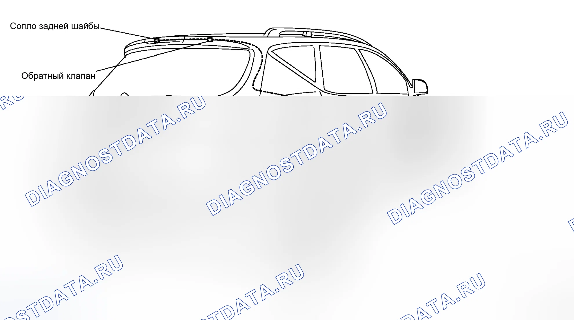 Рис. 20: Схема расположения трубок омывателя. Honda Integra I