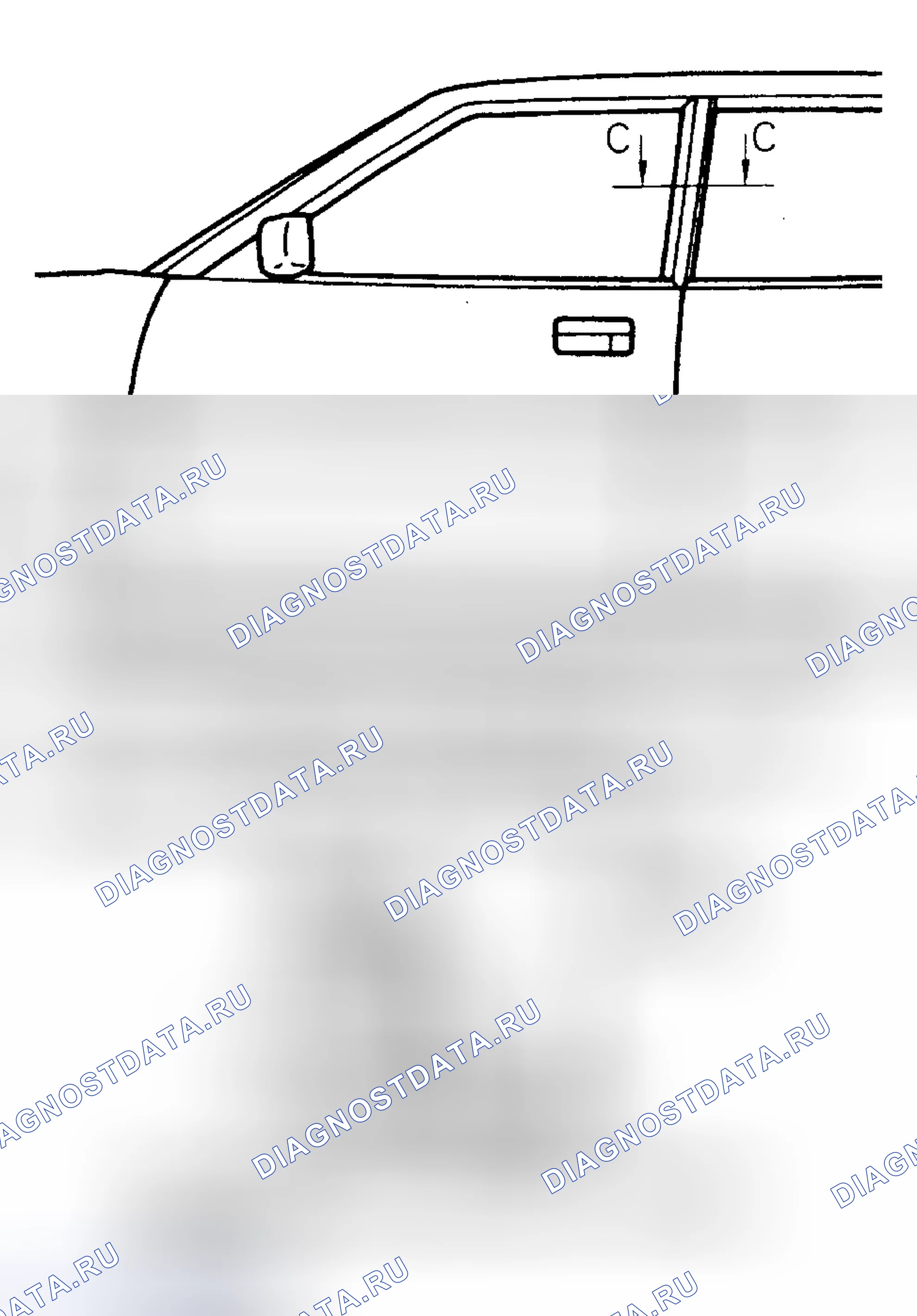 Рис. 20: НАКЛОН СТЕКЛА ПЕРЕДНЕЙ ДВЕРИ. Mitsubishi Sigma I