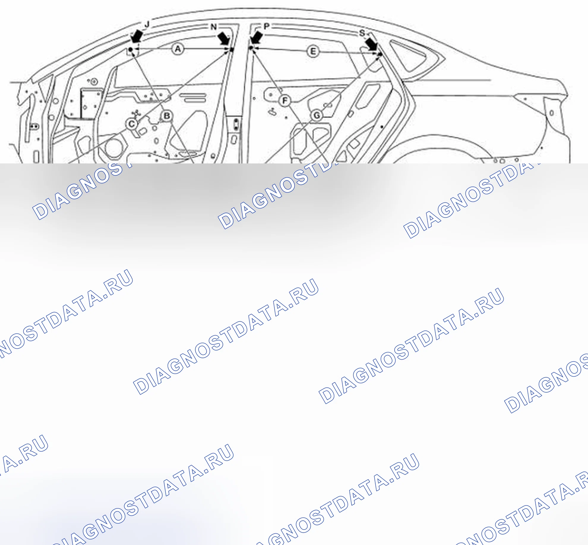 Рис. 233: Точки измерения. Nissan Sentra B17 рестайлинг