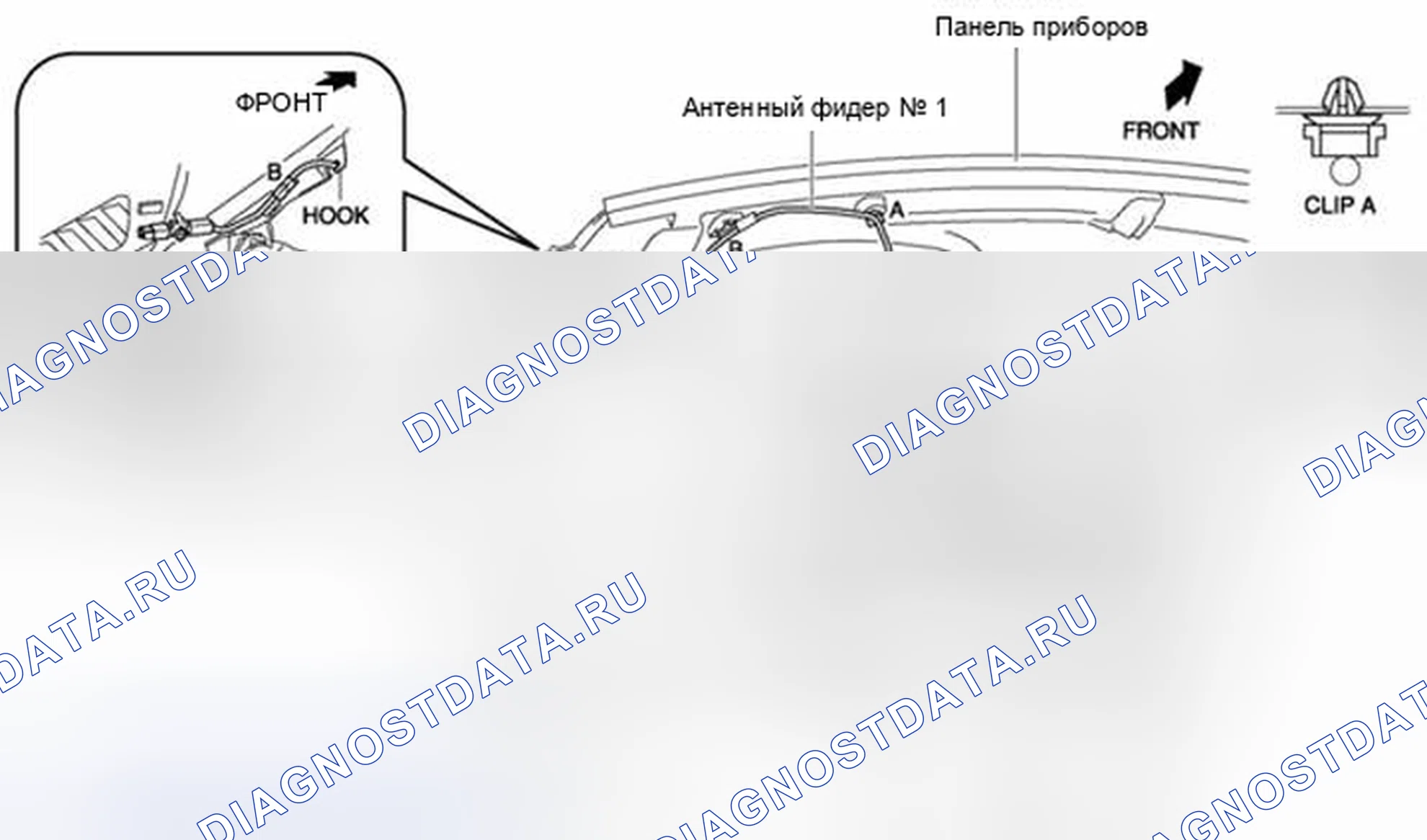 Рис. 22: ДЕМОНТАЖ / МОНТАЖ АНТЕННОГО ФИДЕРА No1. Mazda 2 II рестайлинг