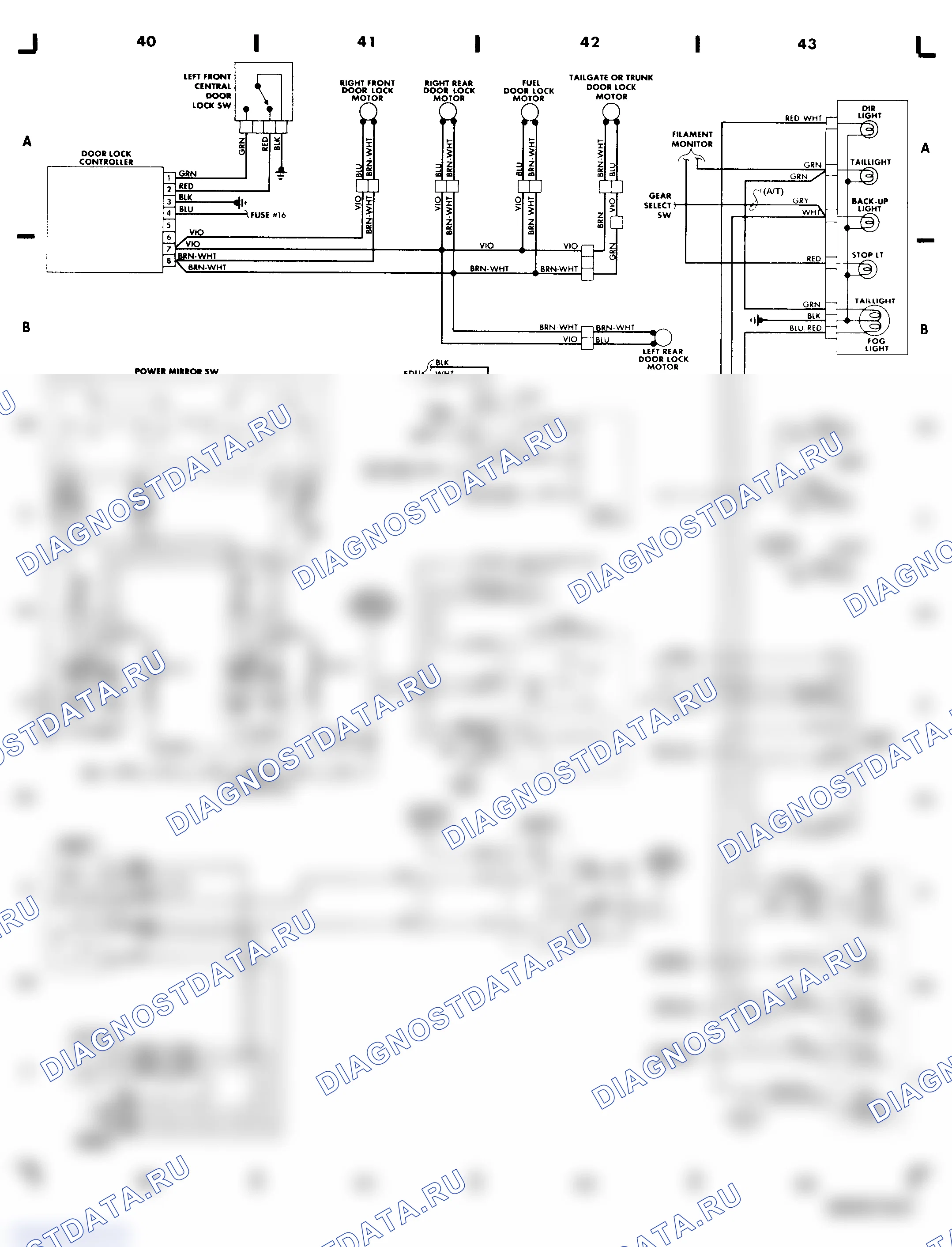 Power Door/Mirror, Taillights (Grid 40-43). Saab 9000 I