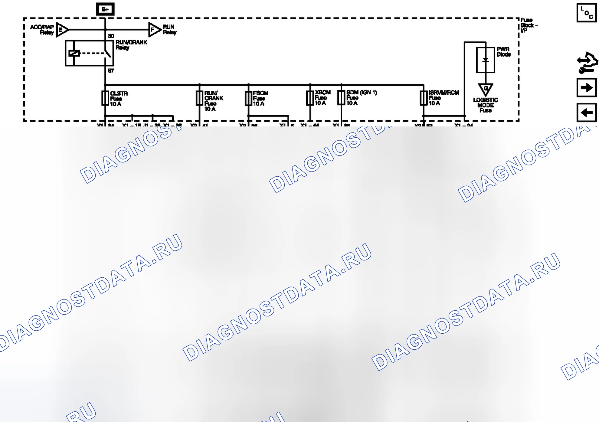 Рис. 45: Предохранители CLSTER, FSCM, ISRVM / RCM, RUN / CRANK, SDM (IGN 1) и XBCM. Chevrolet Captiva I рестайлинг
