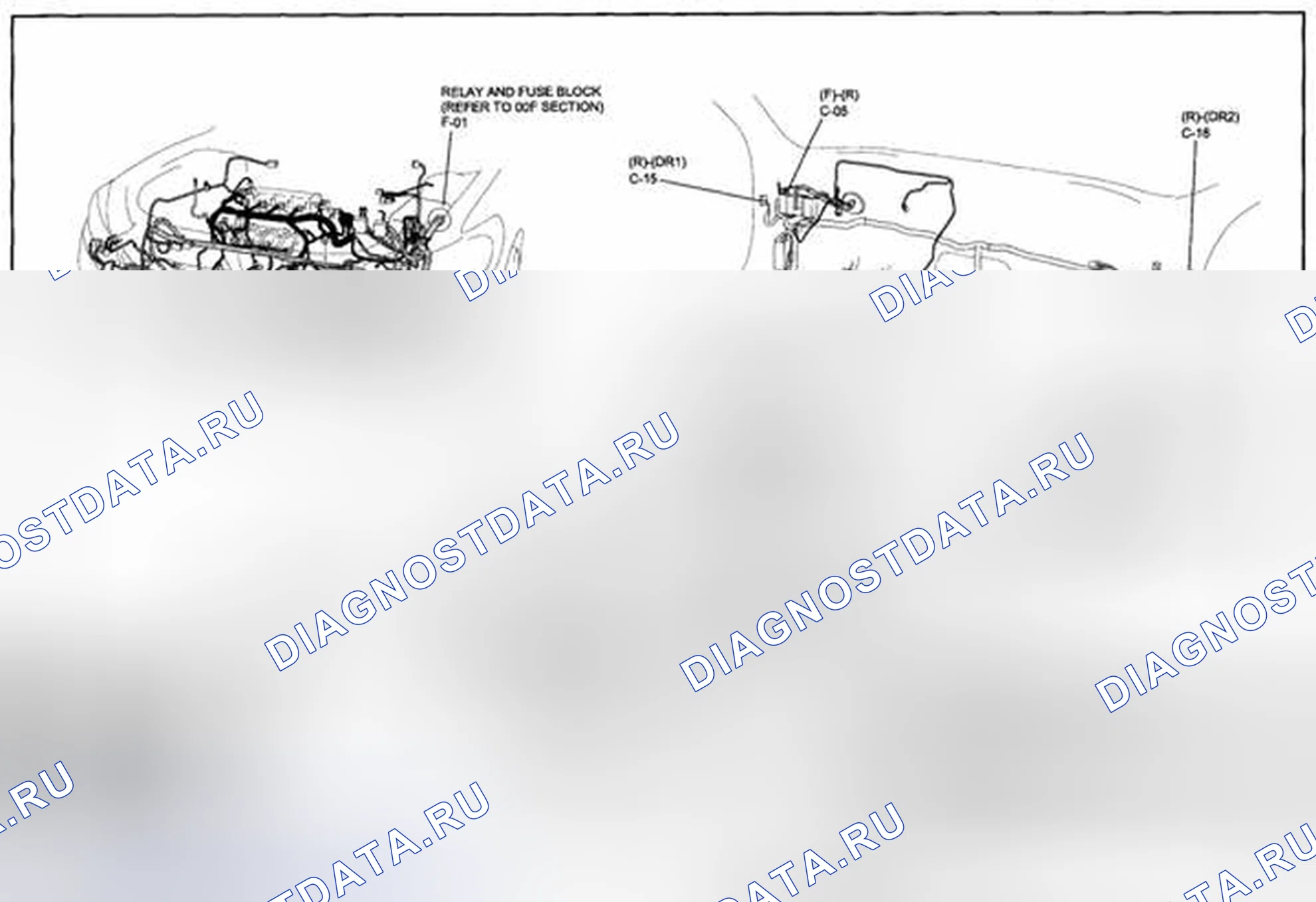 Рис. 234: Схема прокладки кабелей мониторинга слепых зон (0922-6) 2 из 2. Mazda CX-5 I