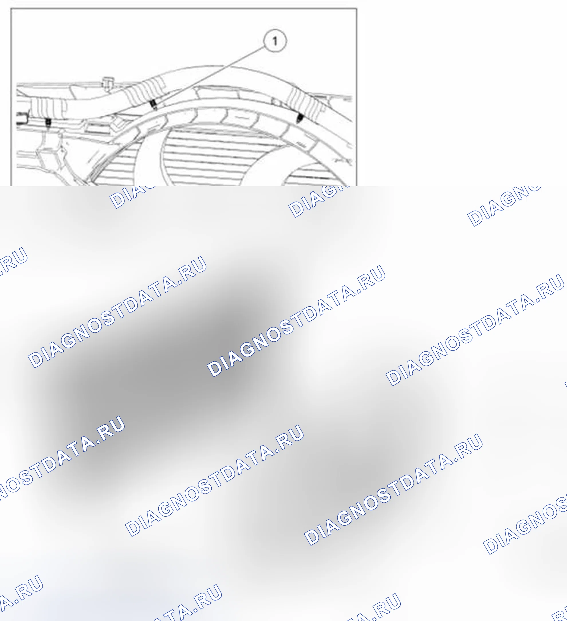 Рис. 38: Двигатель вентилятора охлаждения и кожух - 3,5 л, 3,7 л. Ford Edge I рестайлинг