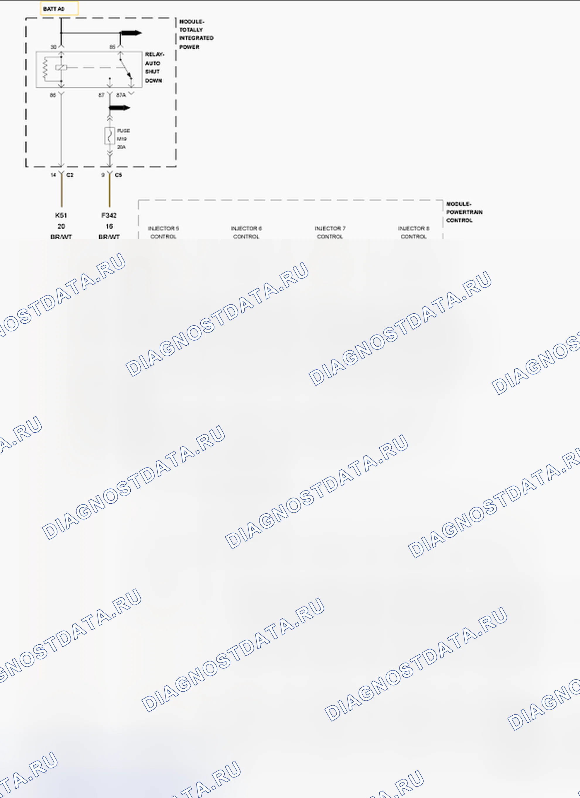 Рис. 205: P0201-СХЕМА ТОПЛИВНОГО ИНЖЕКТОРА 1. RAM Pickup 1500 