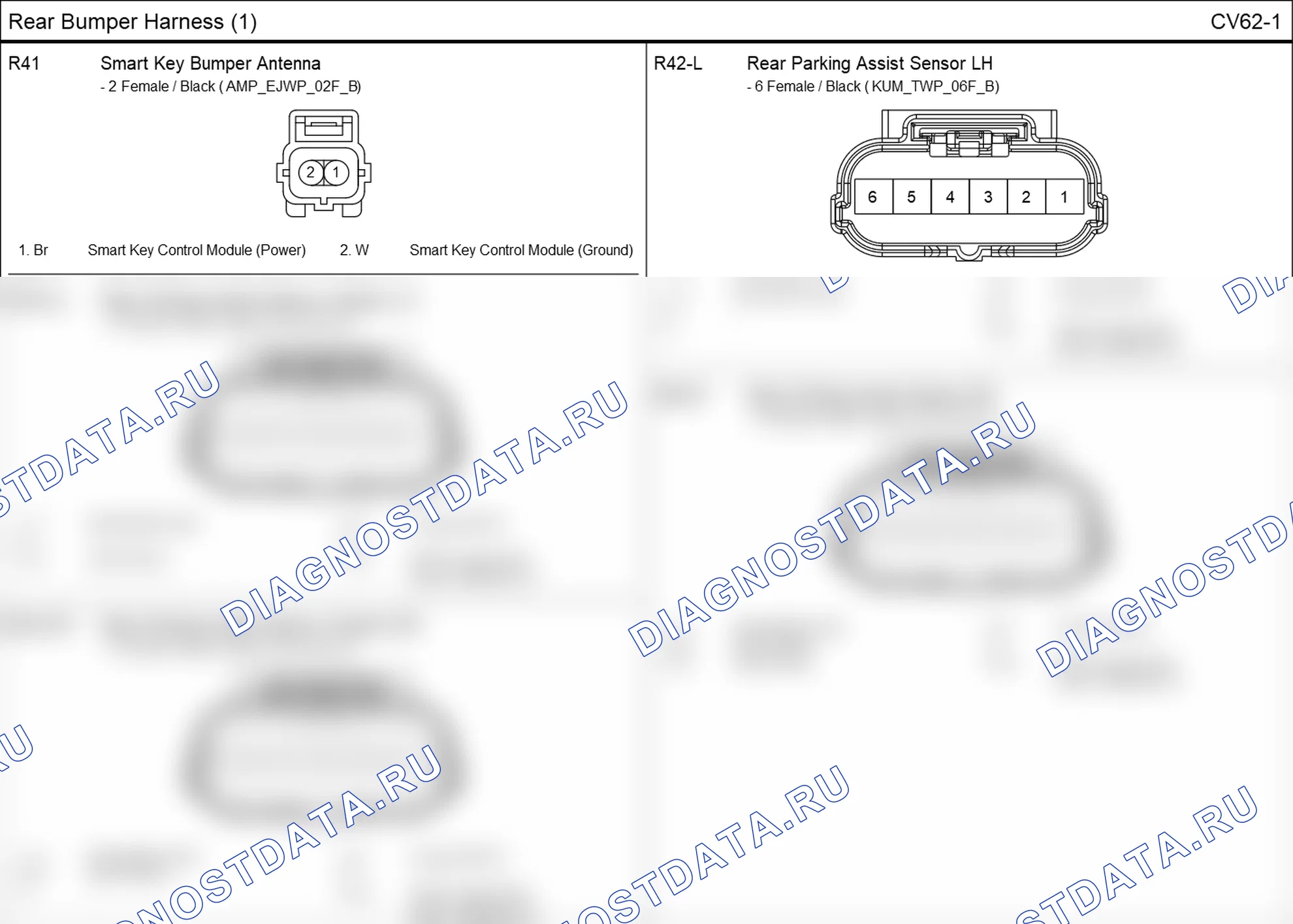 Распиновка разъёма CV62-1 — rear bumper harness. Hyundai Santafe Sport DMA
