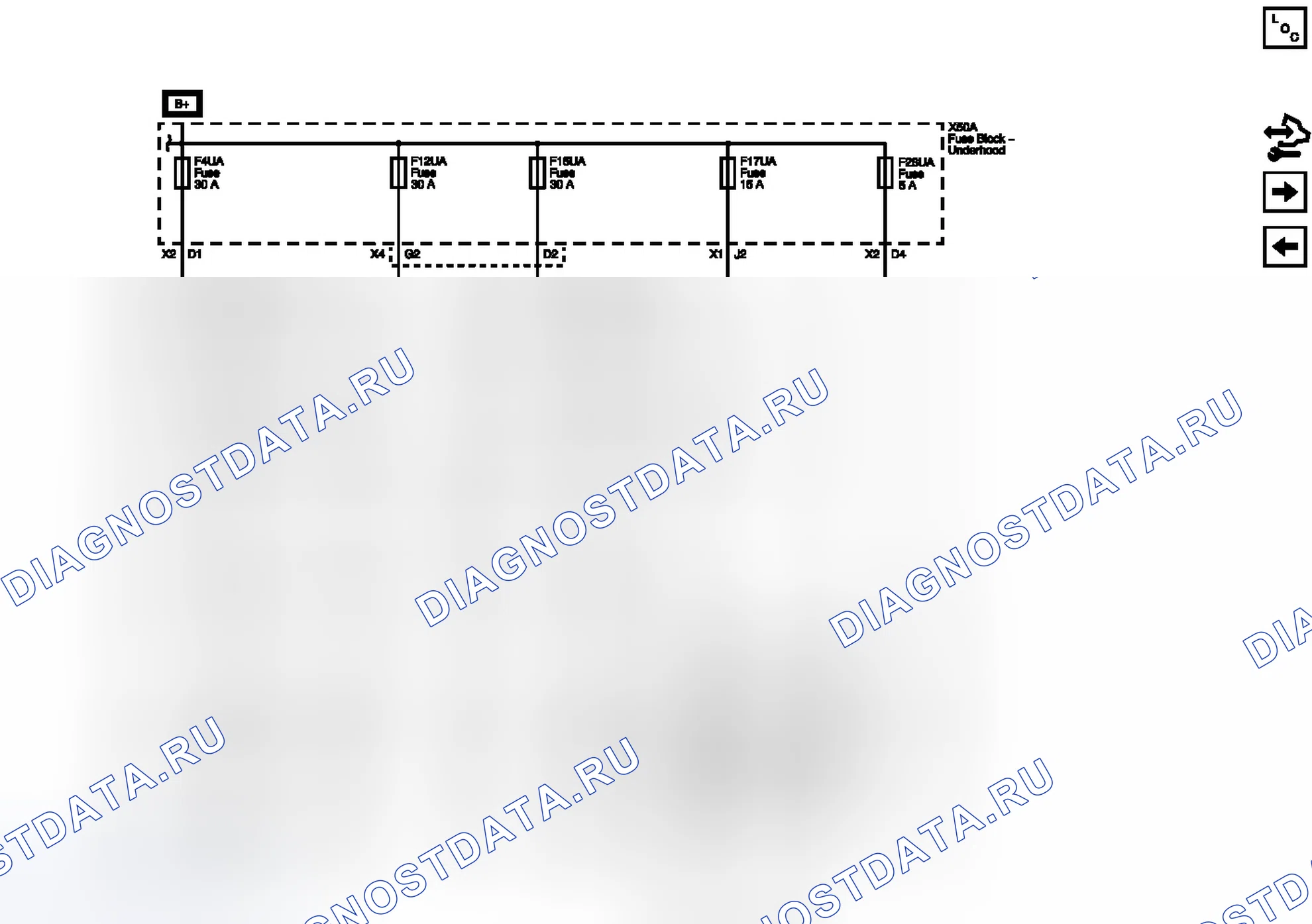 Рис. 23: Предохранители F4UA, F12UA, F15UA, F17UA и F28UA. Chevrolet Equinox II