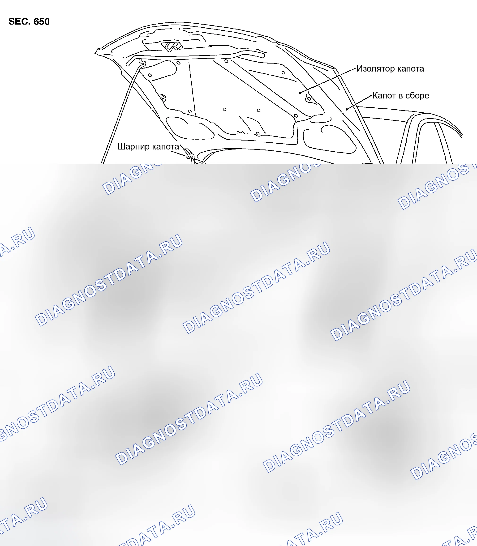 Рис. 2: ДЕМОНТАЖ И МОНТАЖ КАПОТА В СБОРЕ. Infiniti G35 III