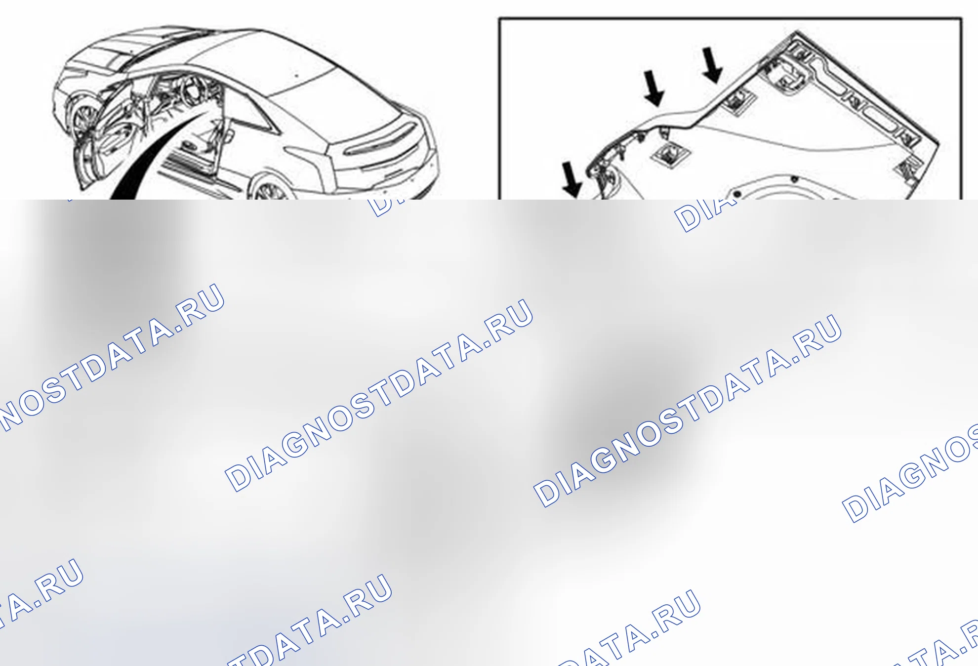 Рис. 69: Замена обрезки панели заднего окна. Cadillac ELR I