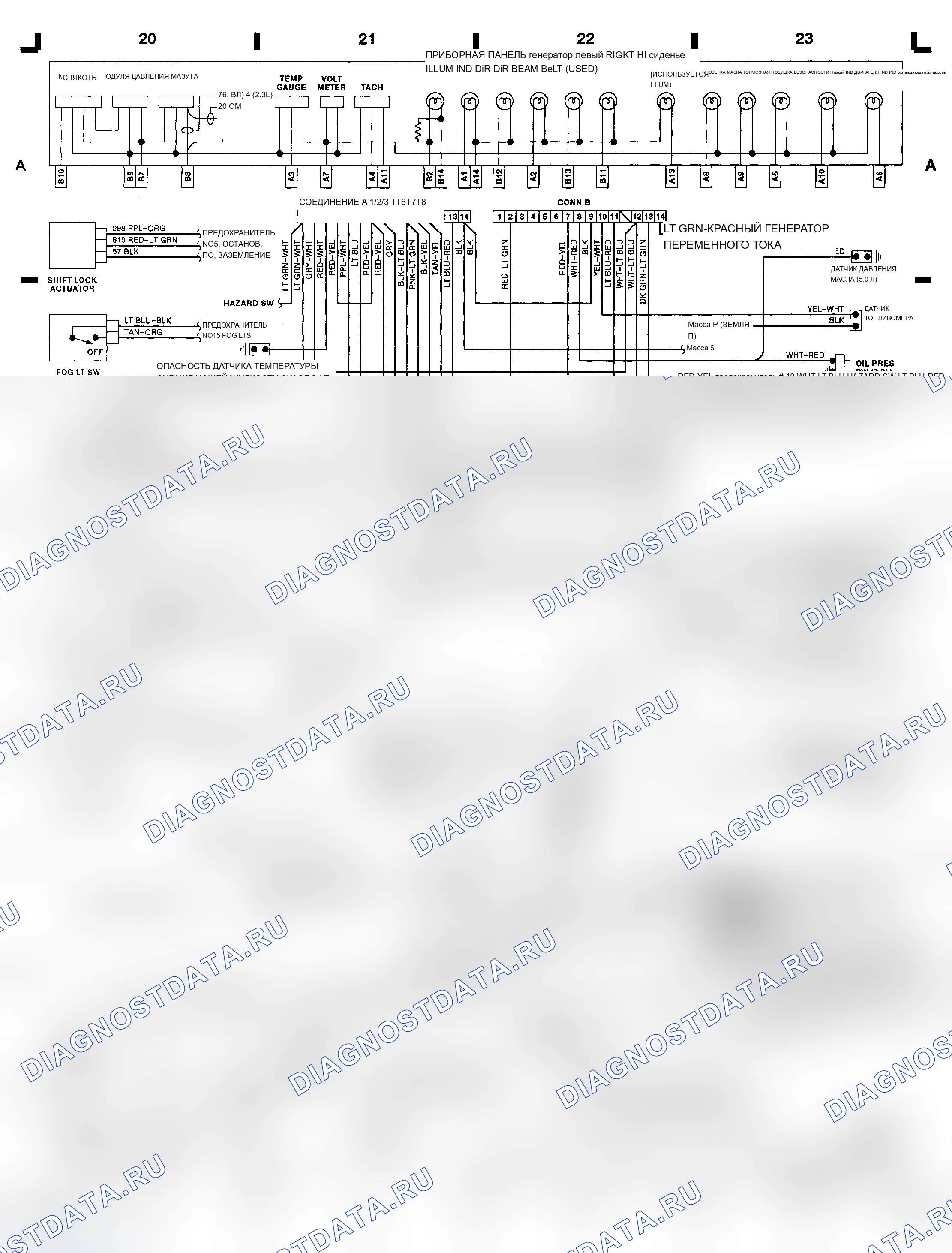 Рис. 26: Приборная панель (Mustang, Grid A 20-23). Mercury Sable II
