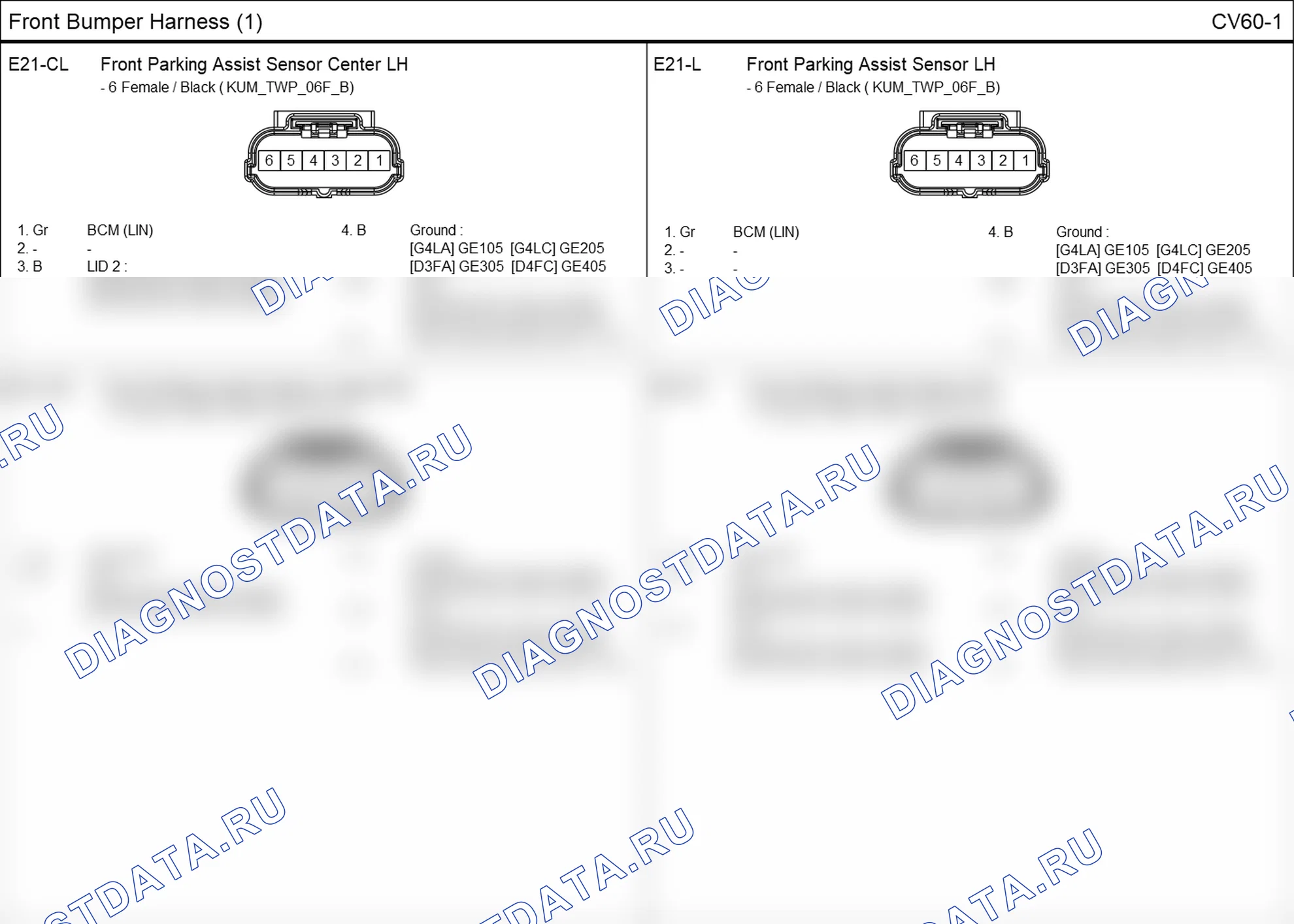 Распиновка разъёма CV60-1 — front bumper harness. Hyundai i20 GB