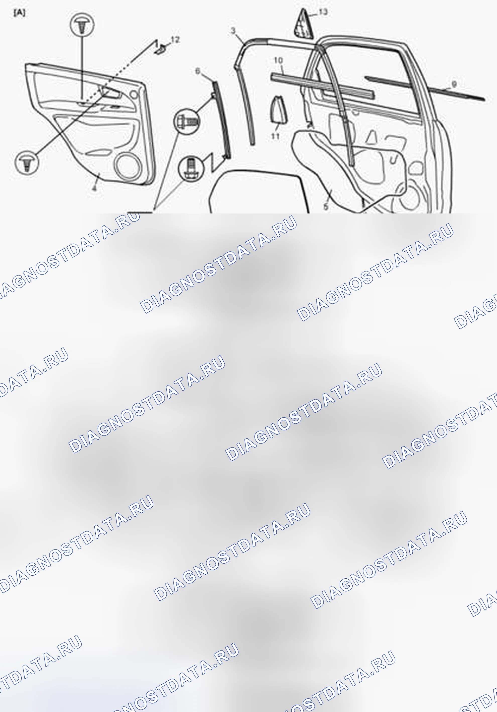 Рис. 2: Компоненты окна задней двери. Suzuki SX4 I рестайлинг