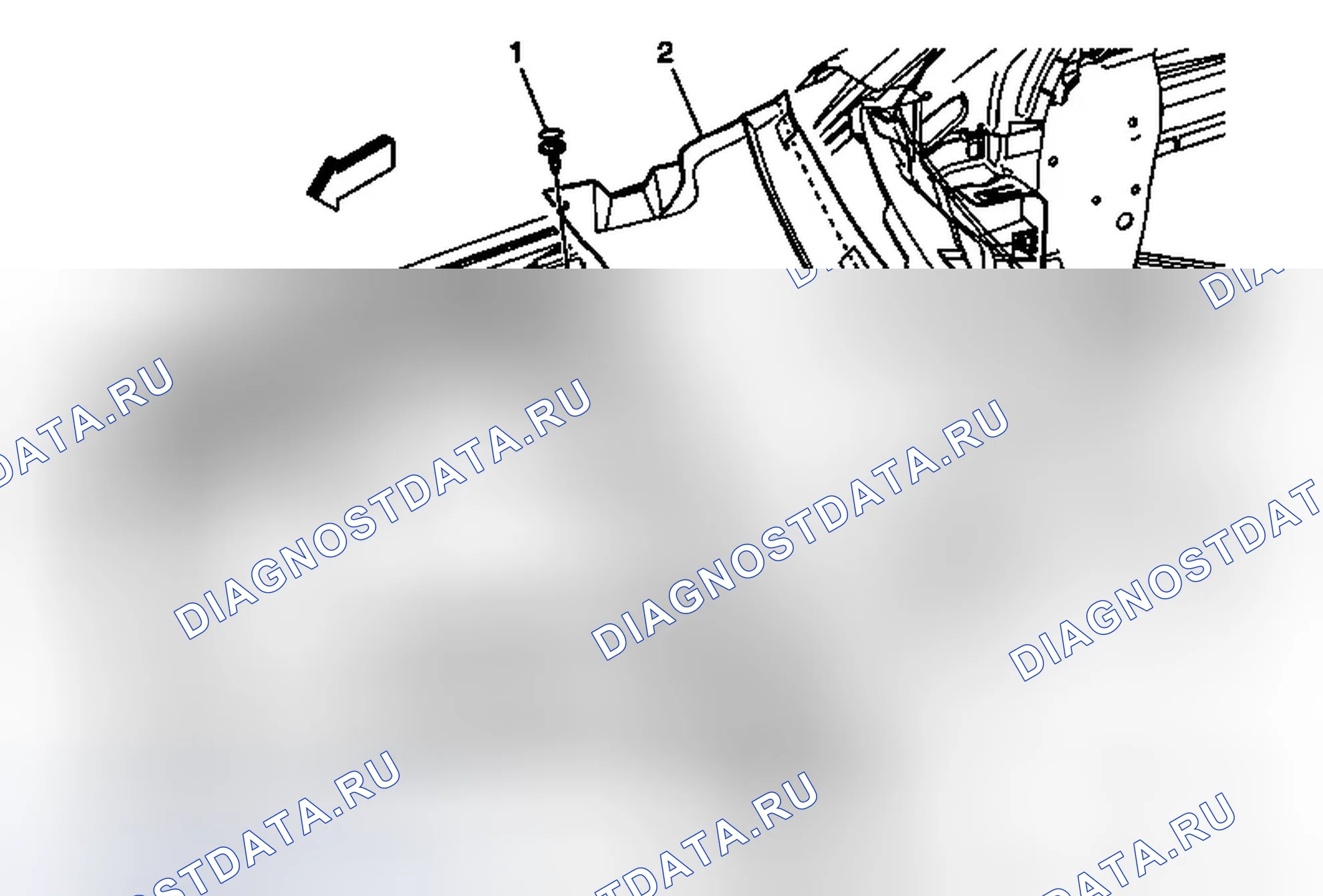 Рис. 13: Замена дефлектора воды панели решетки воздухозаборника. Buick Regal V