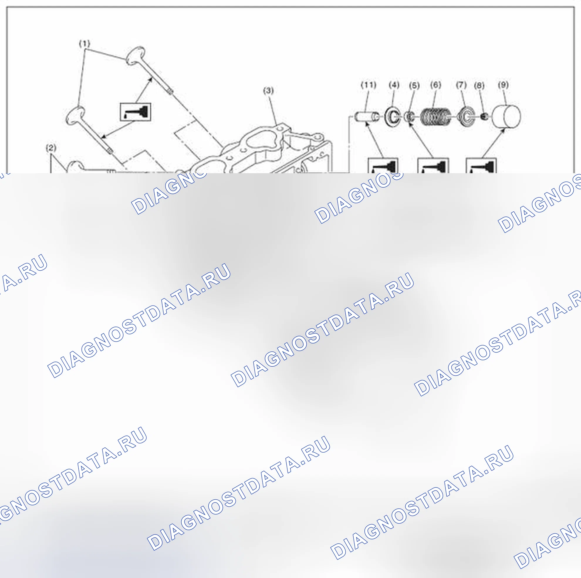 Рис. 761: ГОЛОВКА ЦИЛИНДРА И КЛАПАН В СБОРЕ. Subaru Impreza GK