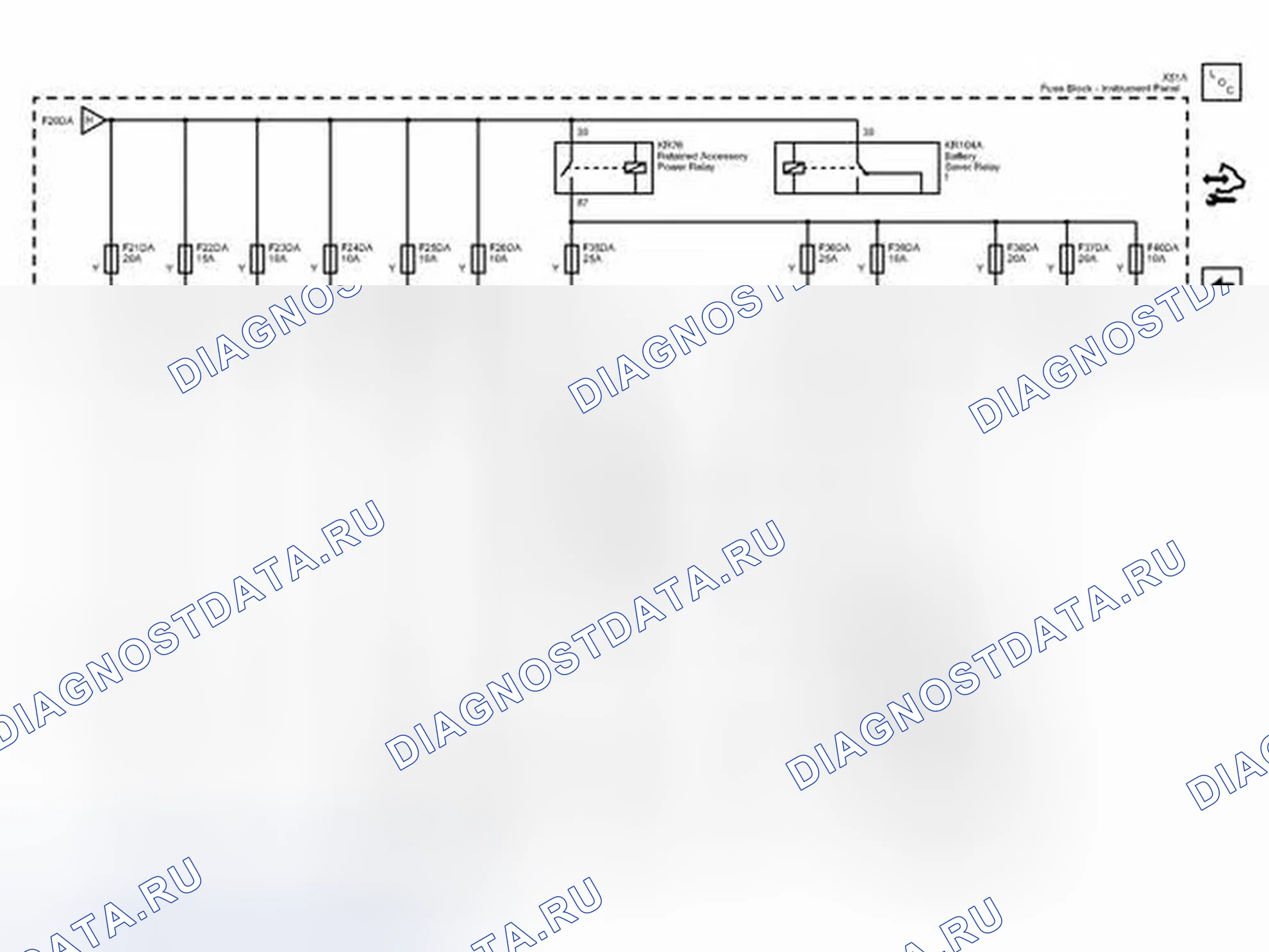 Рис. 68: F21DA, F22DA, F23DA, F24DA, F25DA, F26DA, F35DA, F36DA, F37DA, F38DA, 0 и 1 Предохранители F39DA F40DA. Chevrolet Sonic I