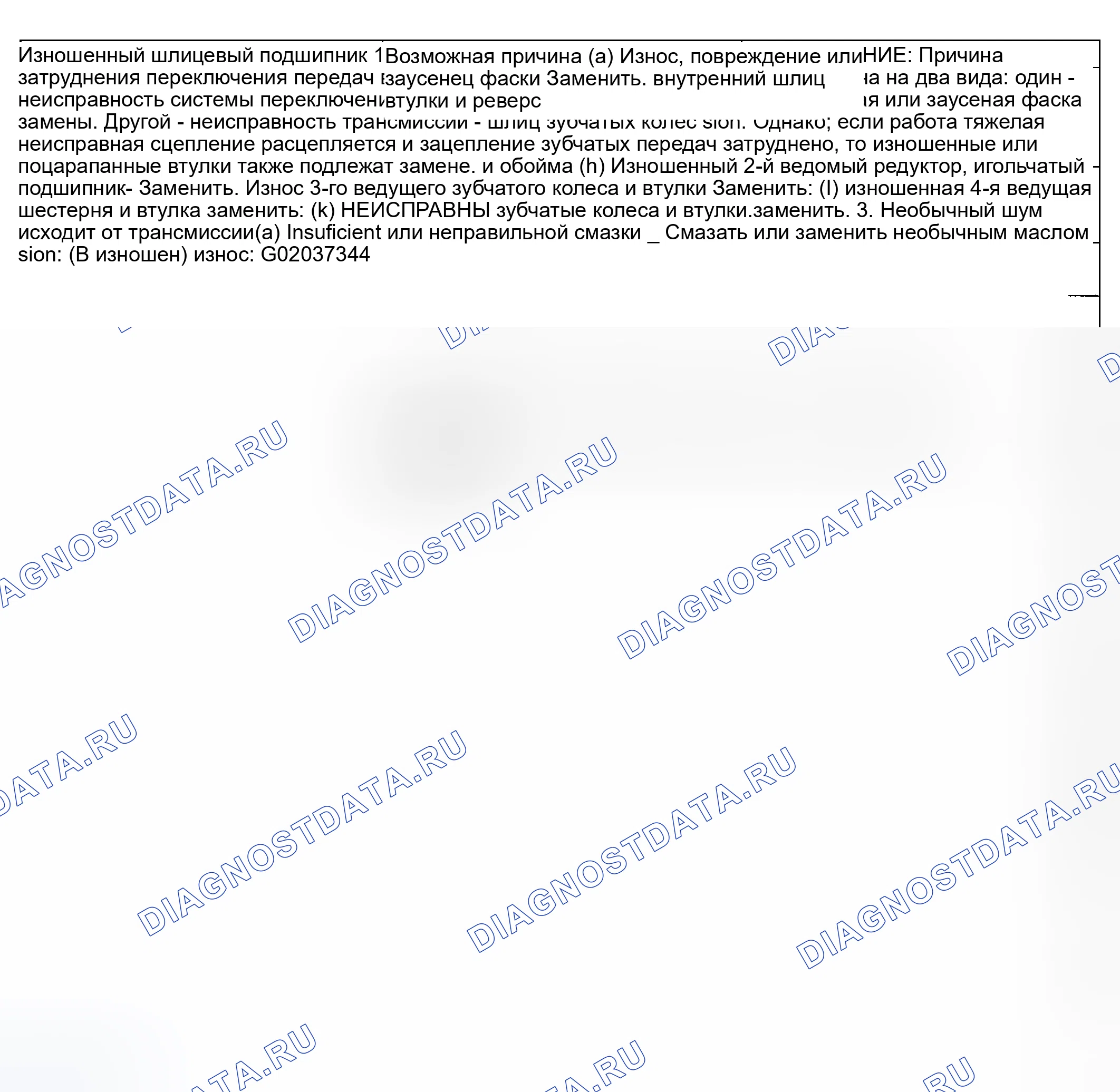 Рис. 244: Диагностическая карта ручной коробки передач. Subaru Outback BH