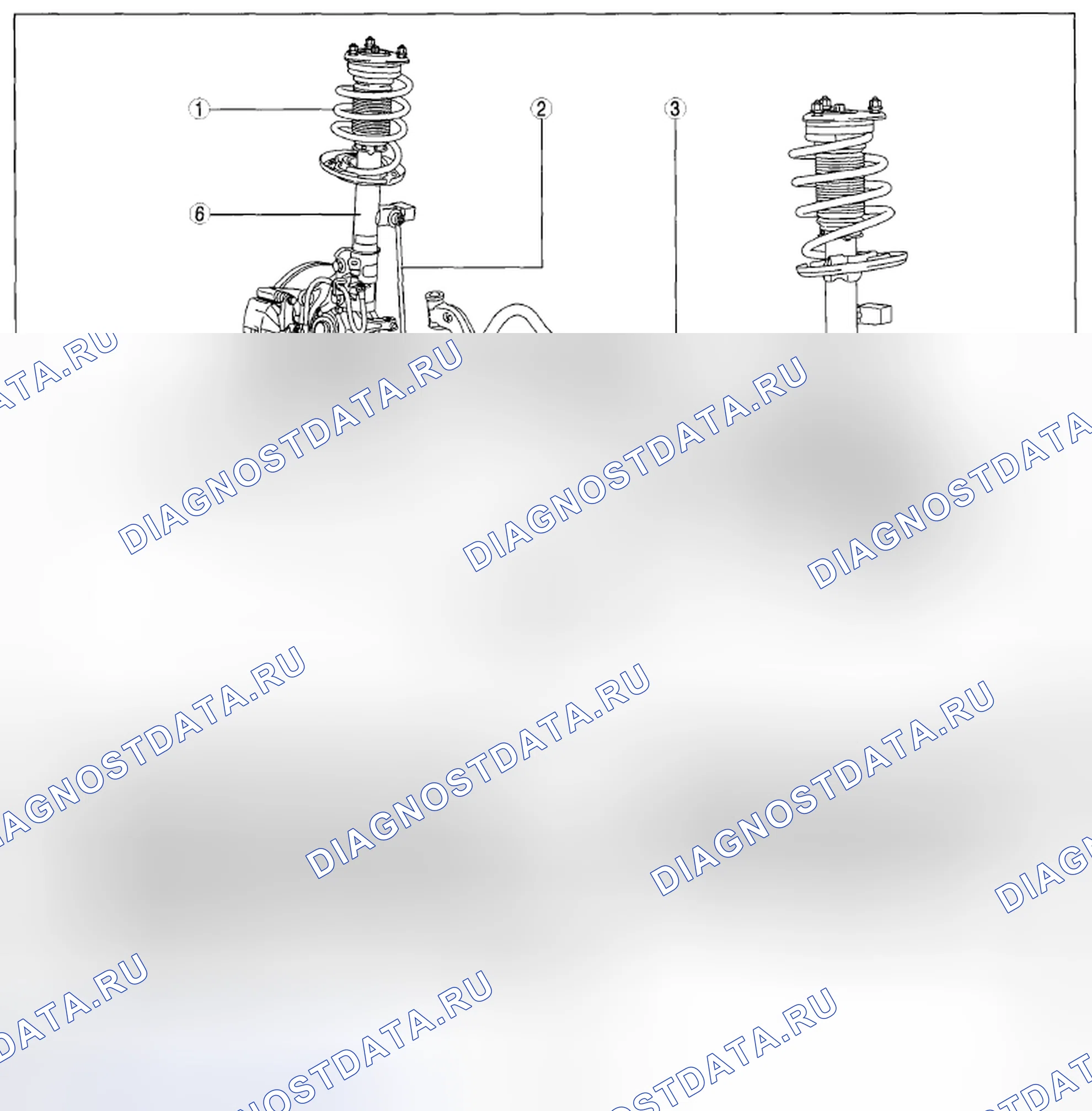 Рис. 1: Расположение компонентов передней подвески. Mazda CX-5 I