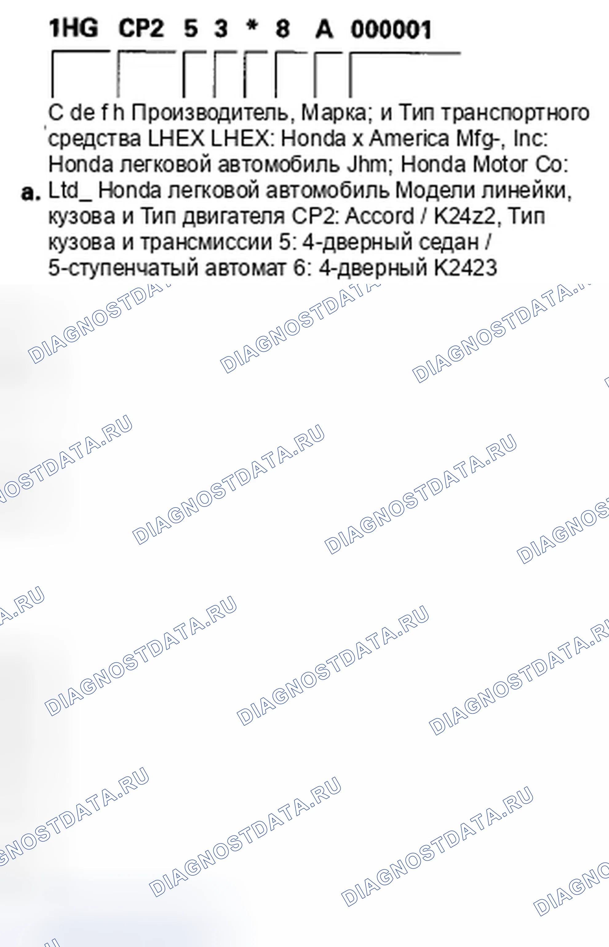 Рис. 64: Идентификационный номер транспортного средства. Honda Accord VIII