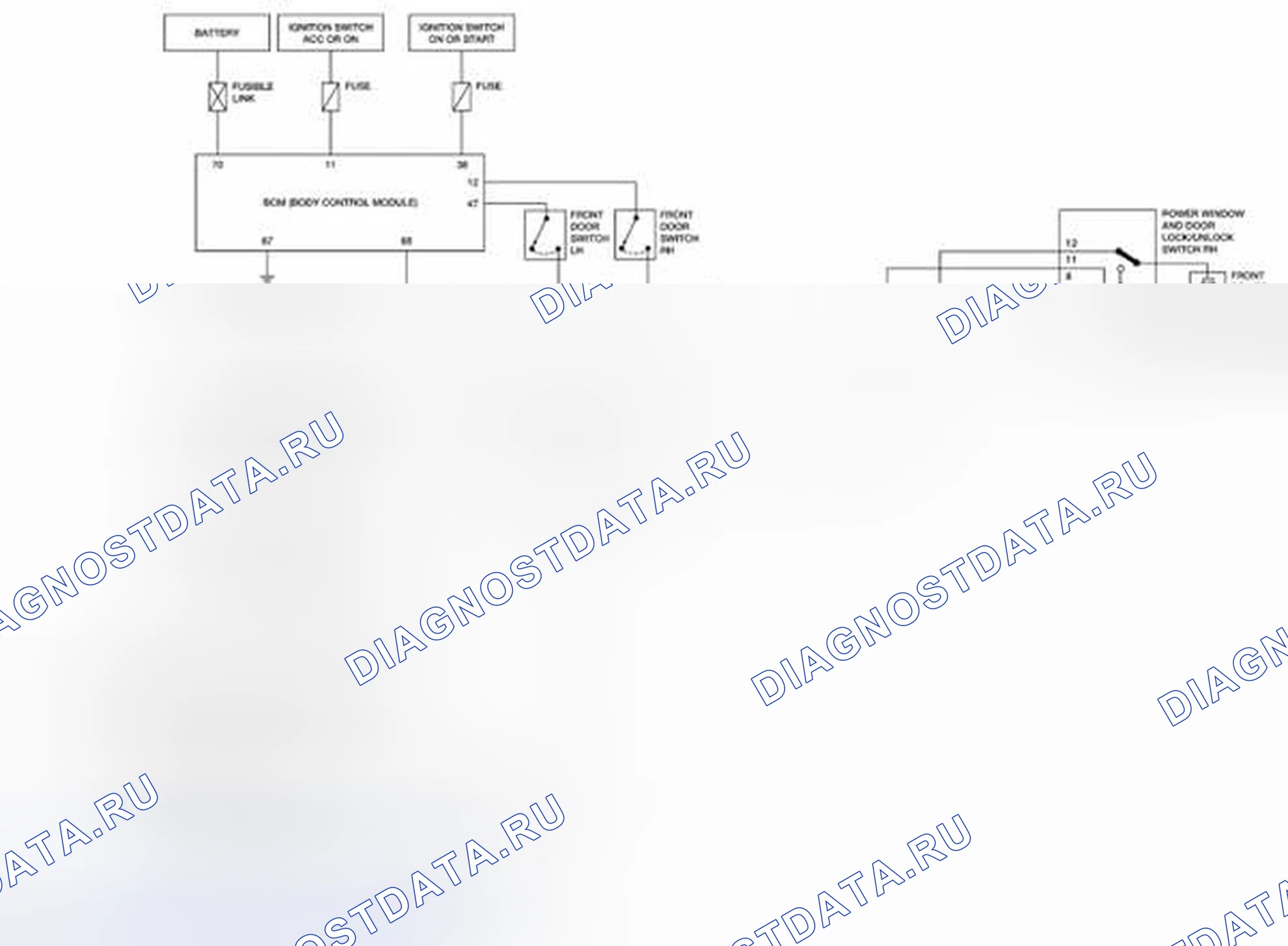 Рис. 1: Схема системы стеклоподъемников (кабина King). Nissan Frontier D40