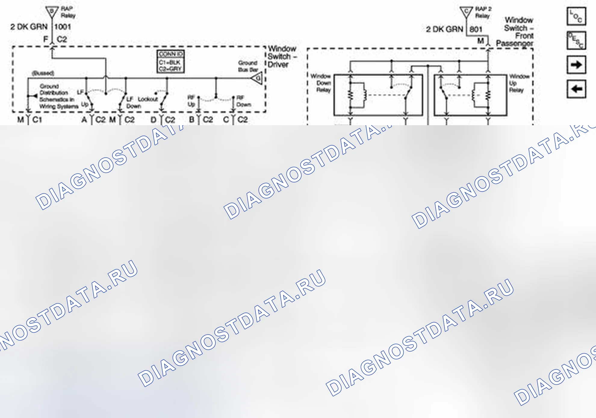 Рис. 6: Оконные переключатели, двигатели окон. Chevrolet Cab & Chassis Silverado 3500 GMT800 early