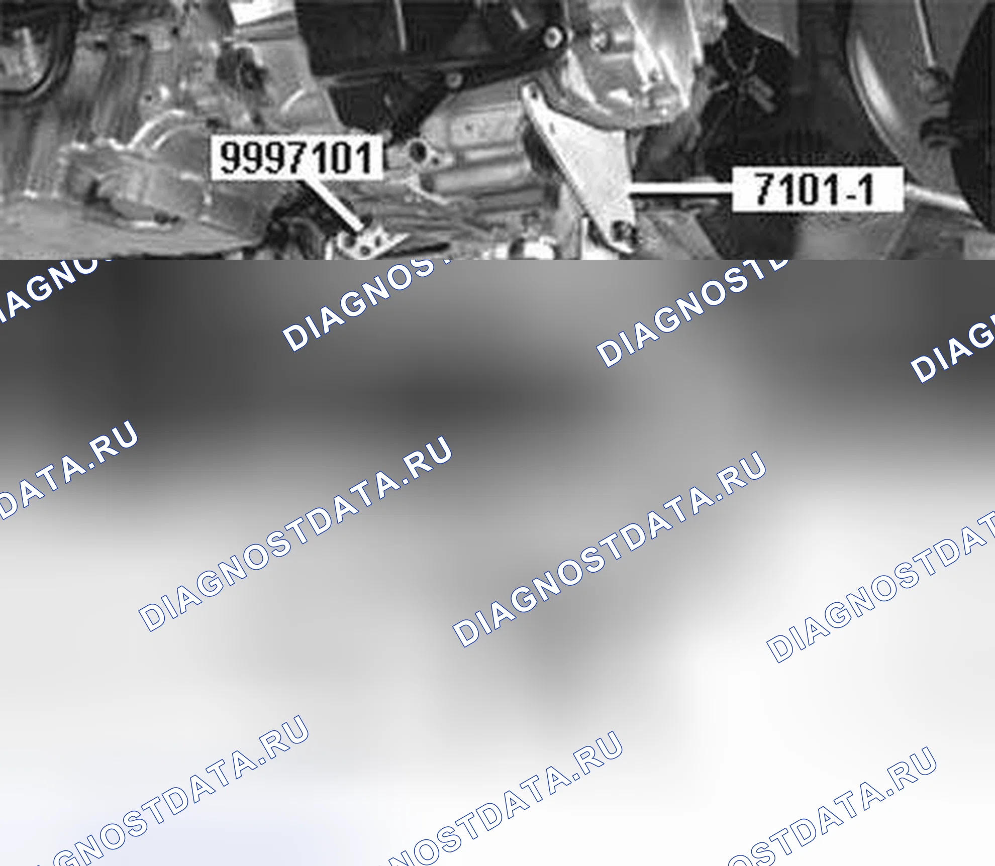 Рис. 84: Установка крепления на мобильном домкрате и трансмиссии. Volvo V50 I
