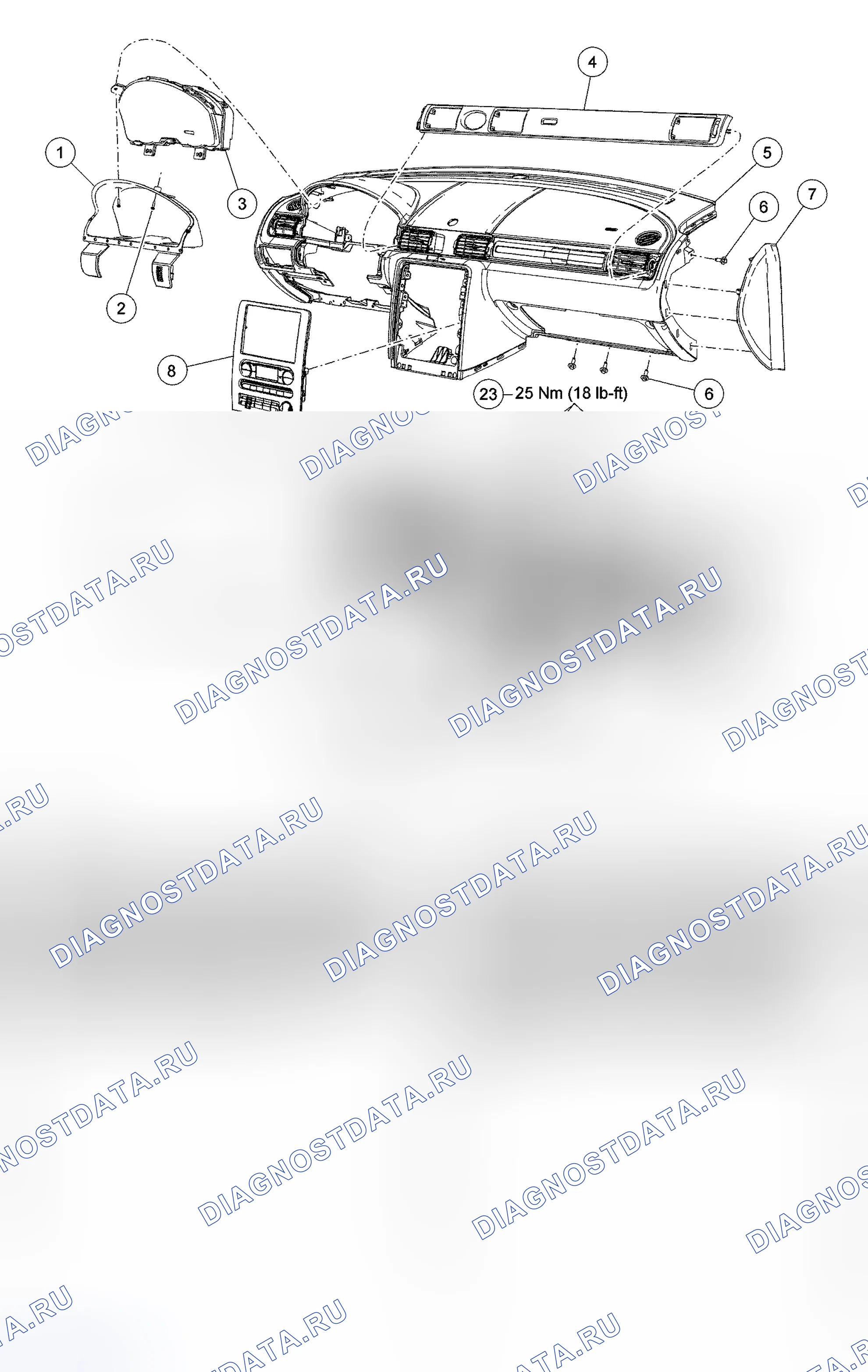 Рис. 48: Приборная панель - разнесенный вид. Ford Five Hundred I