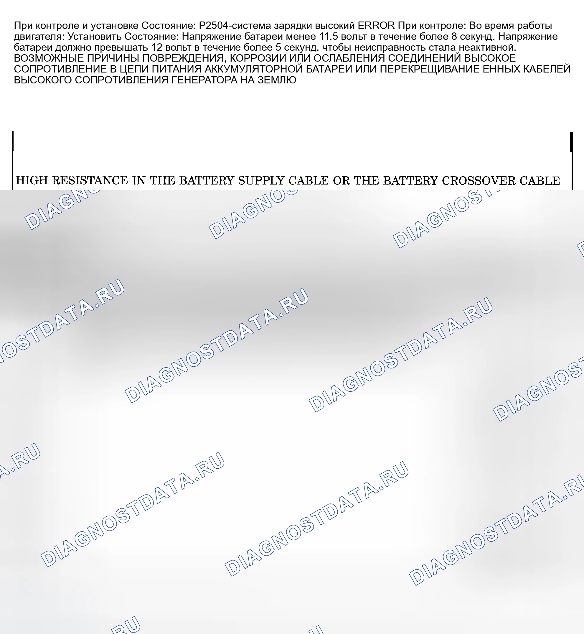 Рис. 991: расшифровка кода ошибки P2504: ВЫСОКАЯ ОШИБКА СИСТЕМЫ ЗАРЯДКИ. Dodge Pickup R2500 