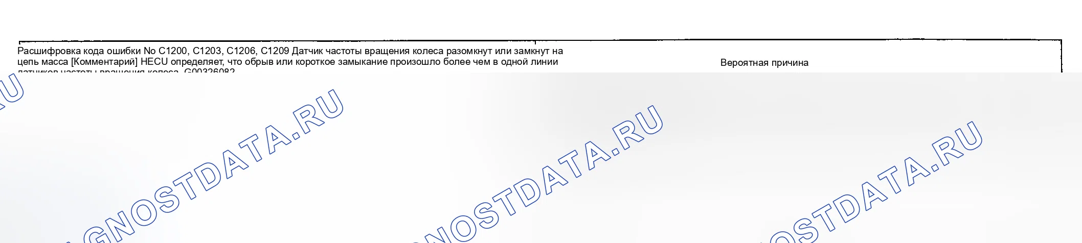 Рис. 27: расшифровка кода ошибки C1200, DCTCC1203, ДТС xтагх2, ИЛИ DTS C1209: ДАТЧИК ЧАСТОТЫ ВРАЩЕНИЯ КОЛЕСА РАЗОМКНУТ ИЛИ ЗАМЫКАЕТСЯ НА ЗЕМЛЮ ЦЕПЬ C1206. Kia Magentis I рестайлинг