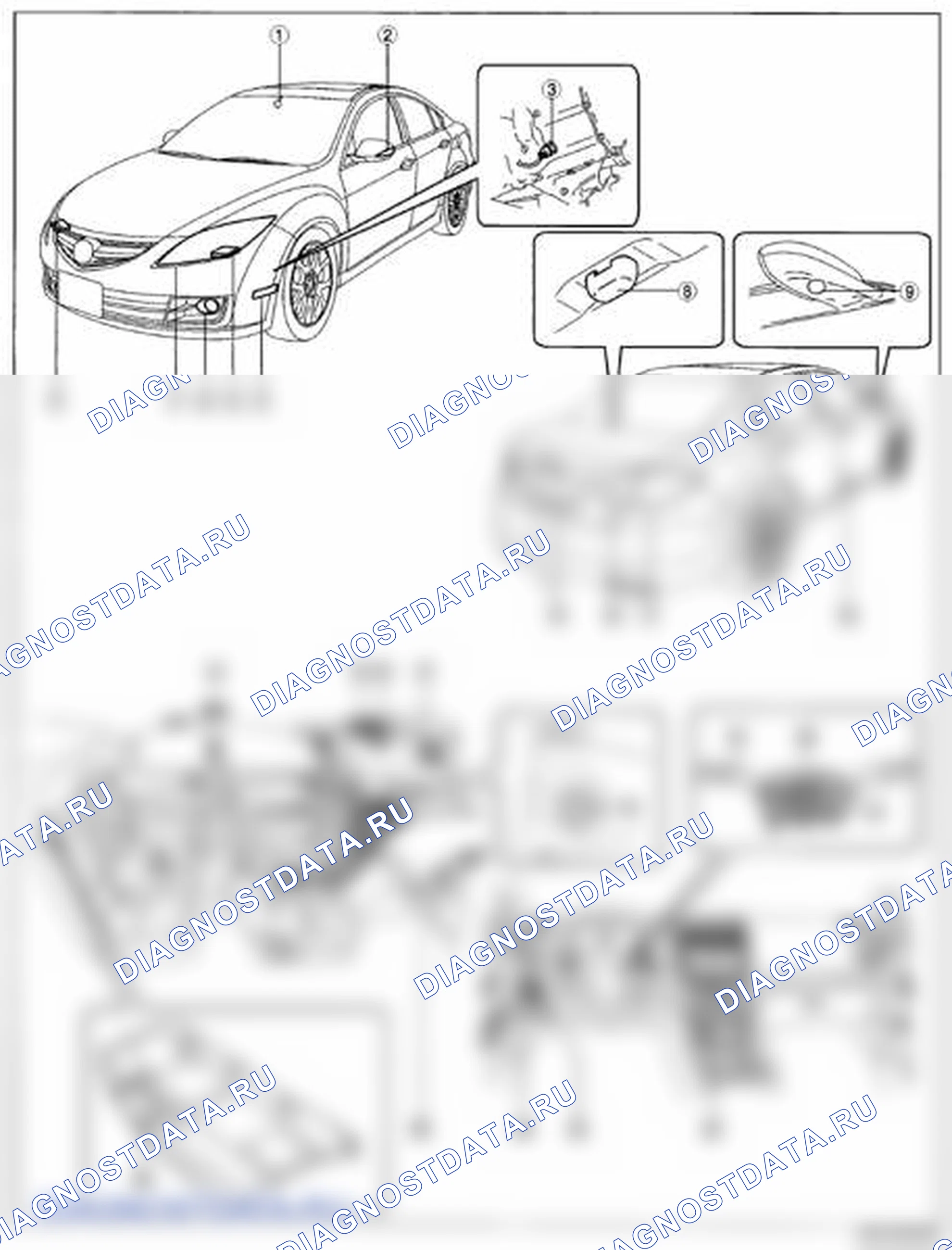 Рис. 1: ИНДЕКС МЕСТОПОЛОЖЕНИЯ СИСТЕМ ОСВЕЩЕНИЯ. Mazda 6 GH рестайлинг