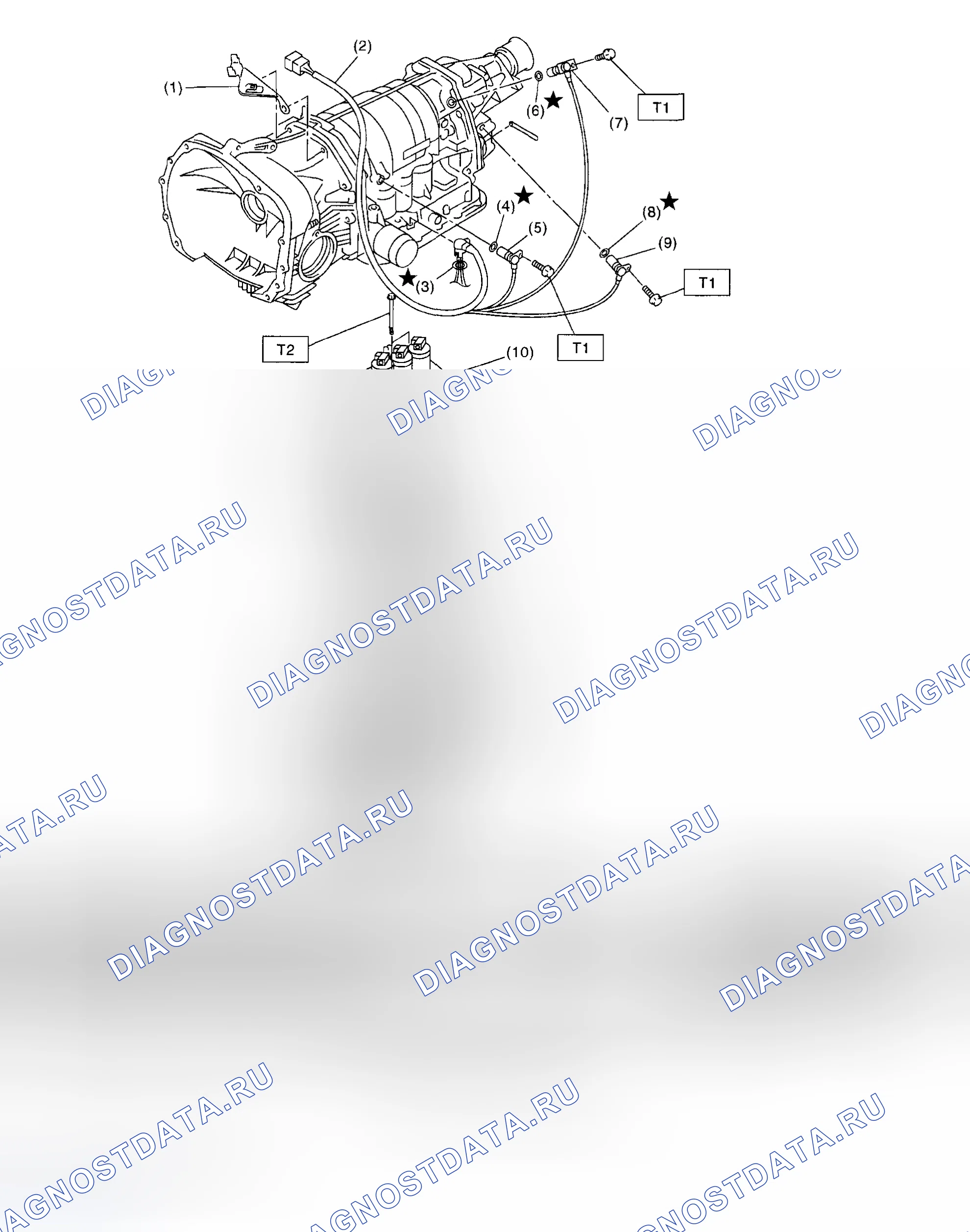 Рис. 107: РАЗВОДКА УПРАВЛЯЮЩЕГО КЛАПАНА И ЖГУТА. Subaru Impreza GD/GC/GG рестайлинг